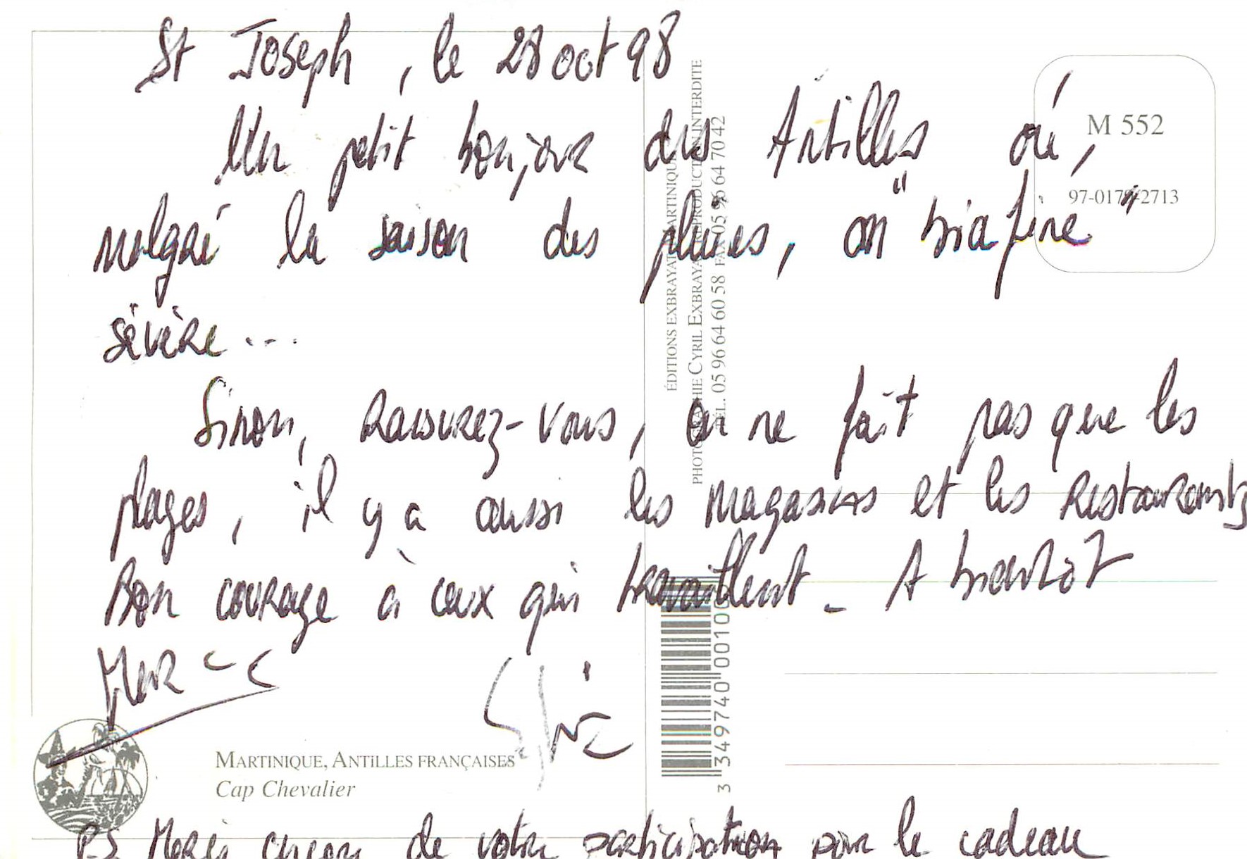 CPM Martinique Antilles Francaise Cap Chevalier — Rückseite