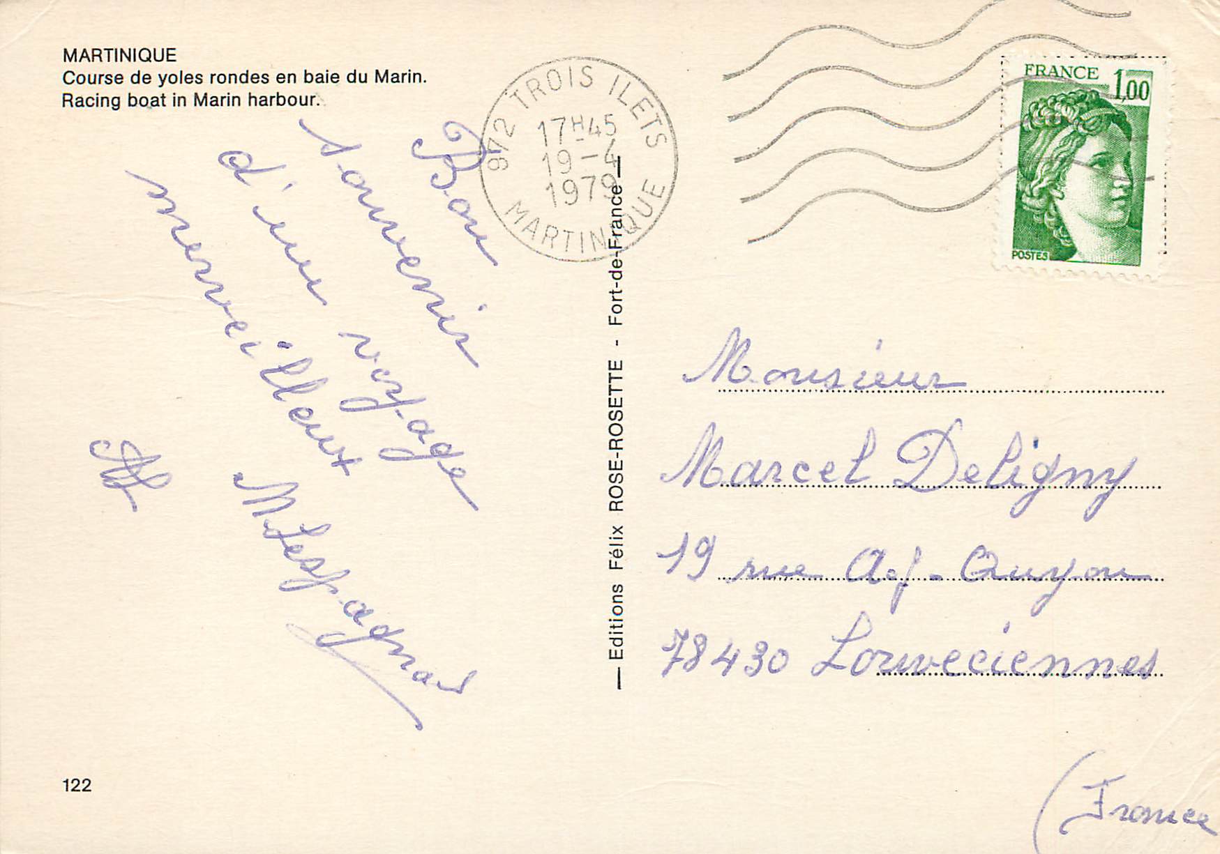 Course de voiles rondes en baie du Marin — Martinique — Éditions Félix Rosette, n°122 — Rückseite