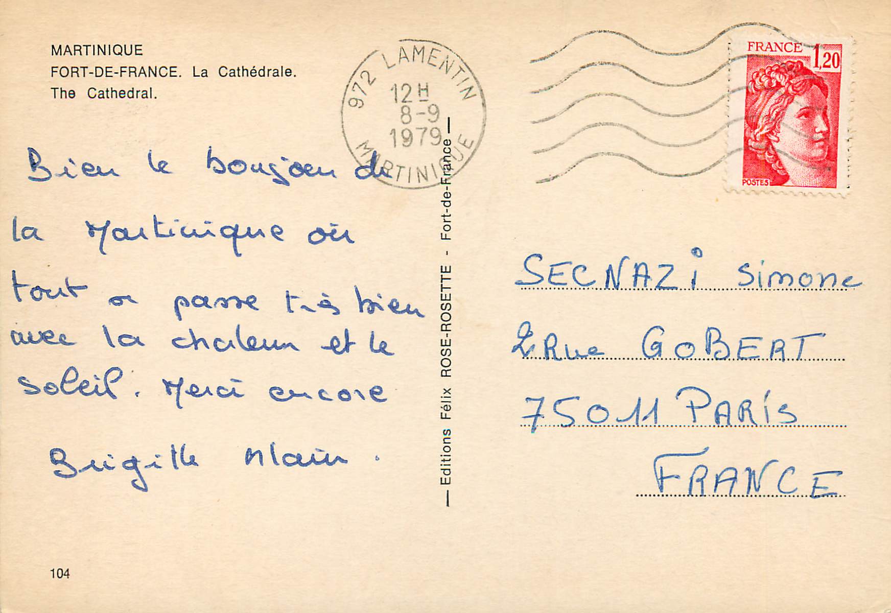 Fort-de-France — La Cathédrale — Éditions Félix Rosette, n°104 — Rückseite