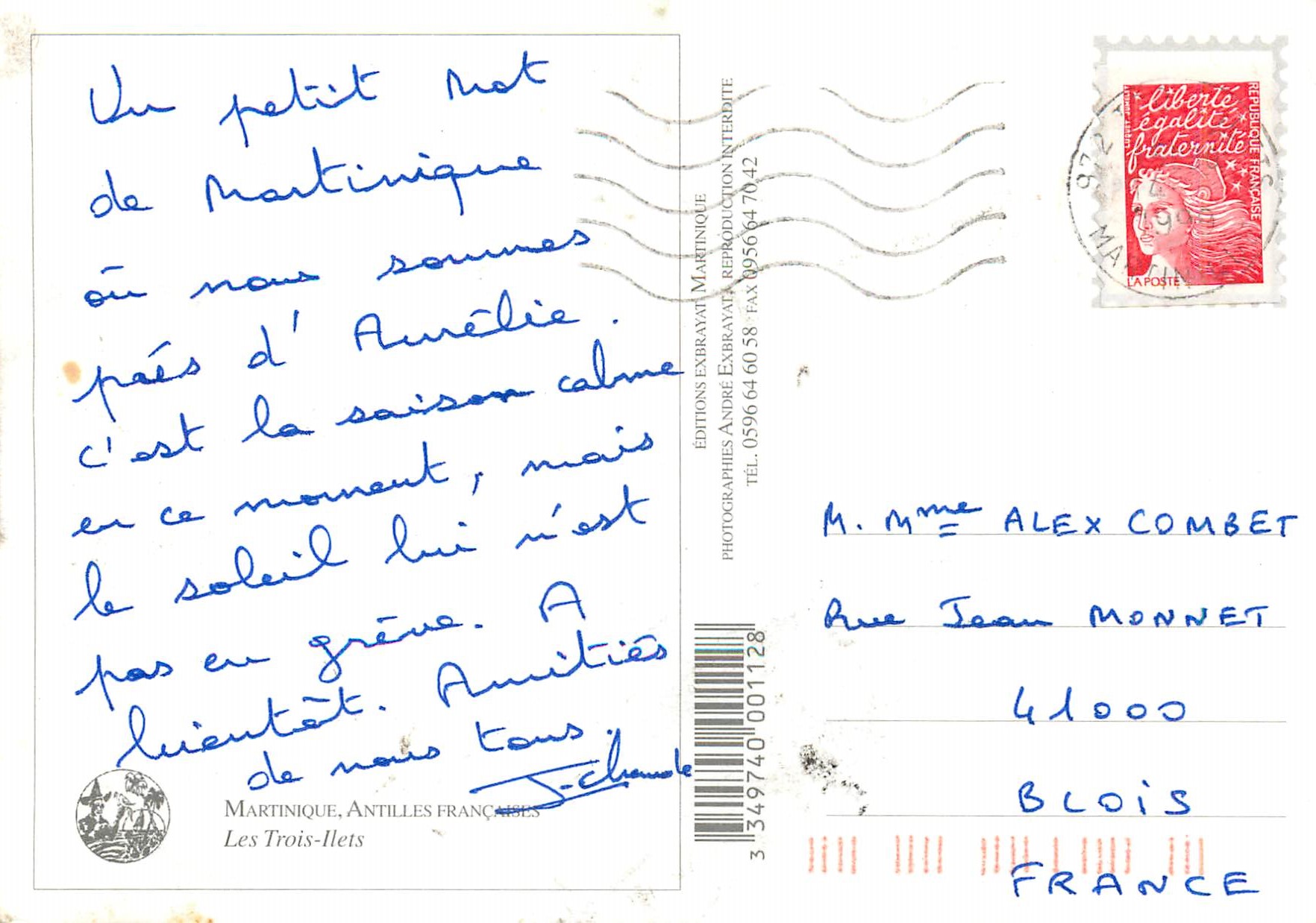CPM Martinique Antilles Francaise Les Trois Ilets — Back