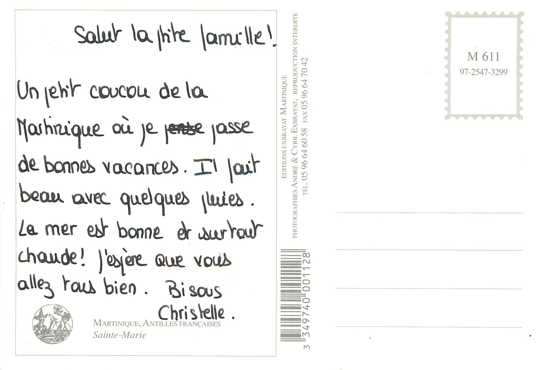 CPM Martinique Antilles Francaise Sainte-Marie — Back