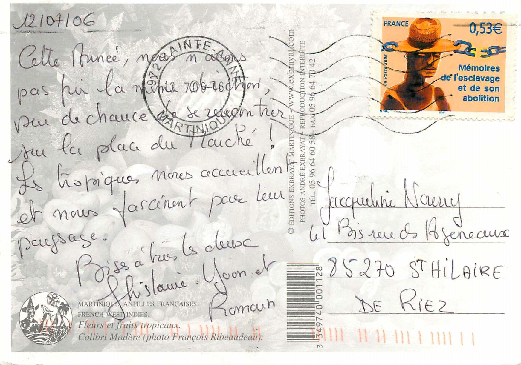 CPM Martinique Antilles Francaise Fleurs et fruits tropicauw — Back