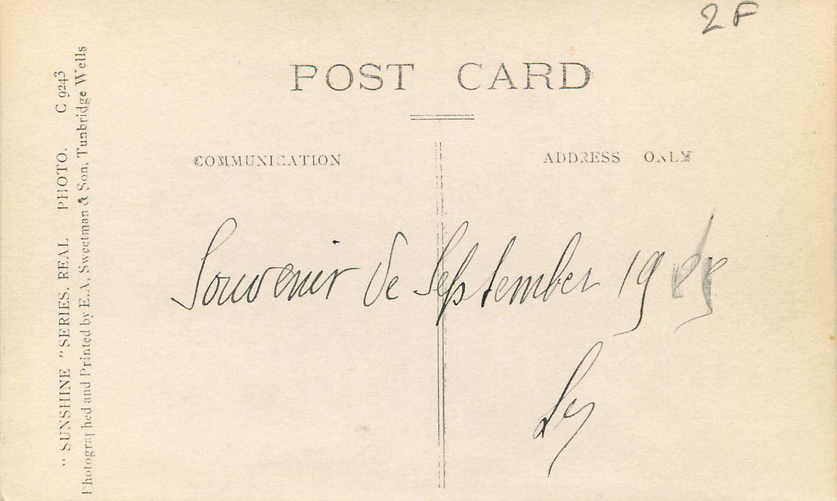 CPA Commen London Road Tunbdridge Wells — Rückseite