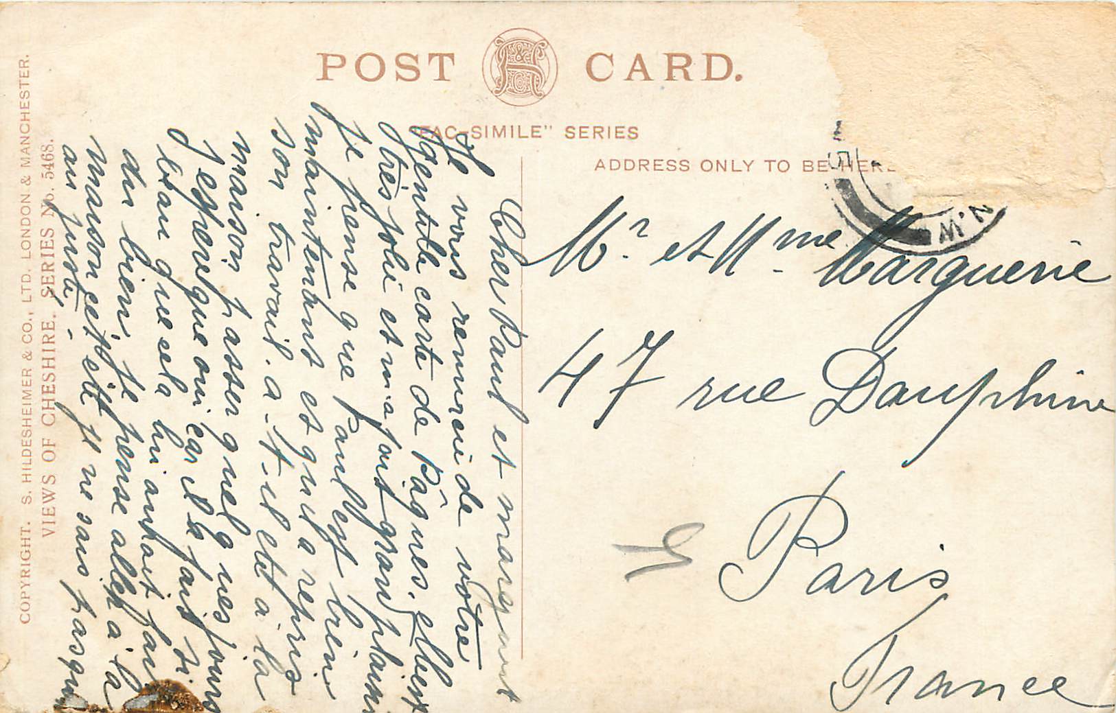 CPA London manchester Rostherne mere cheshire — Back