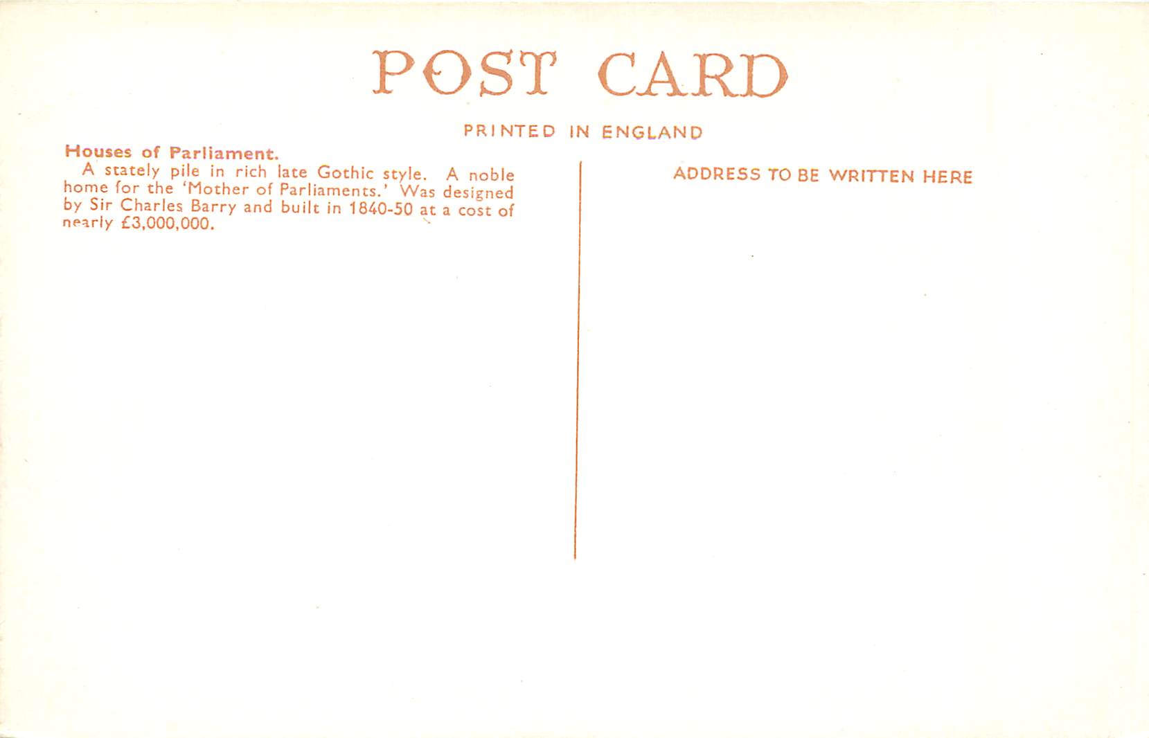 CPA London houses of parleament from the trames — Back