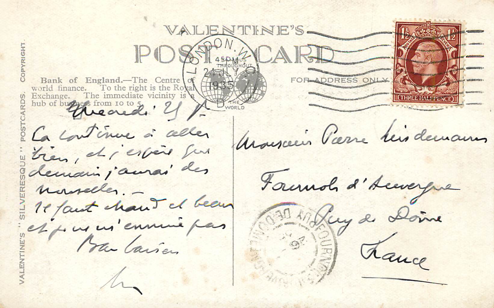 Bank of England & Royal Exchange, London — Valentine's Postcard, n° 216755 — Reverso