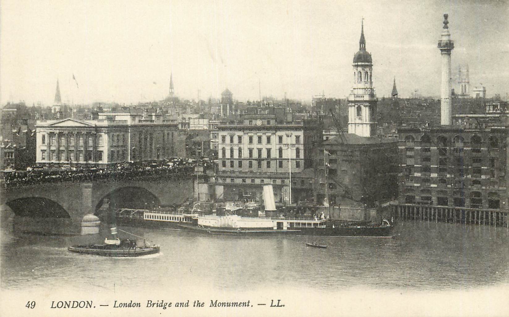 CPA London bridge and the monument Bateau