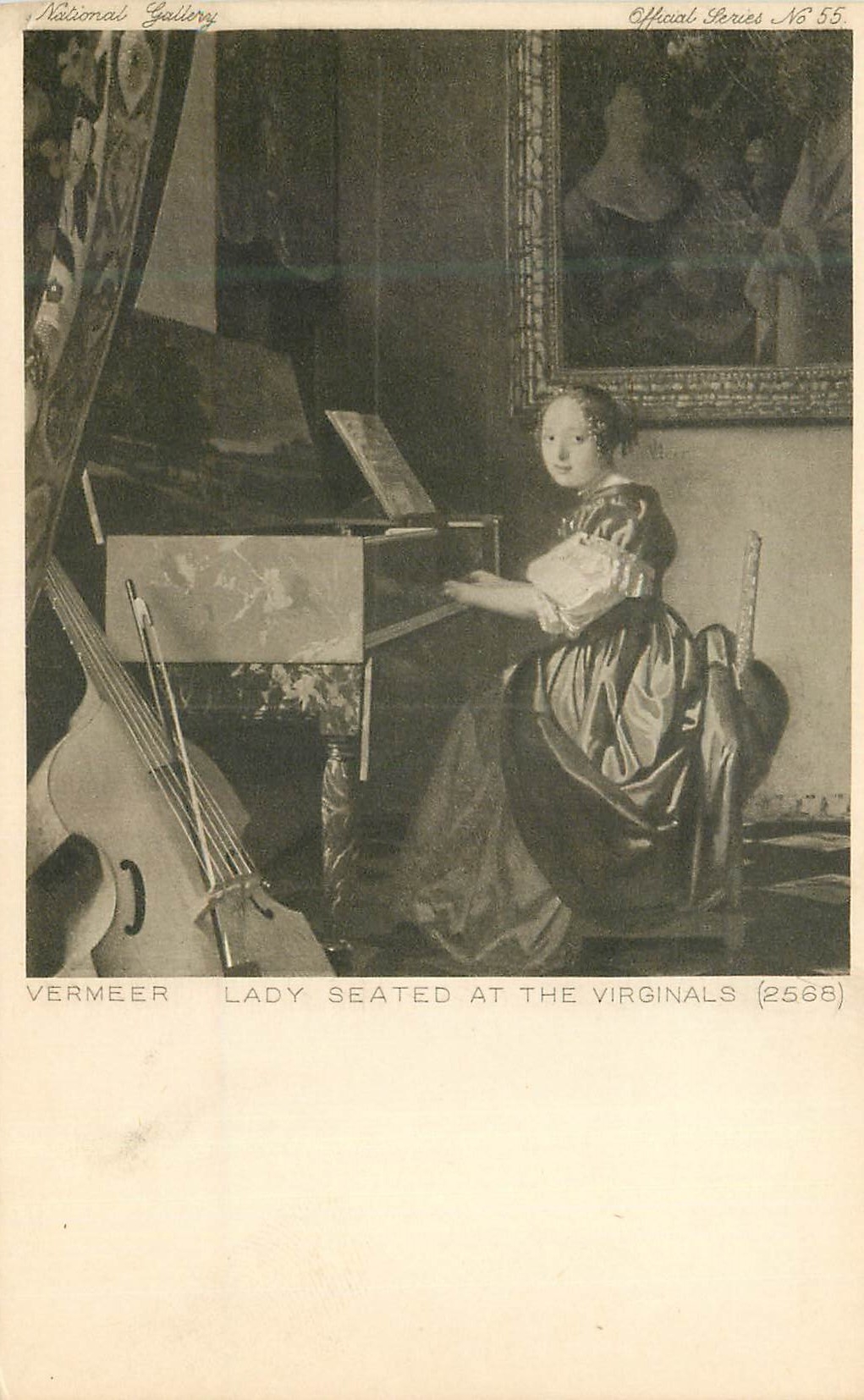 CPA Vermeer lady seated at the virginals
