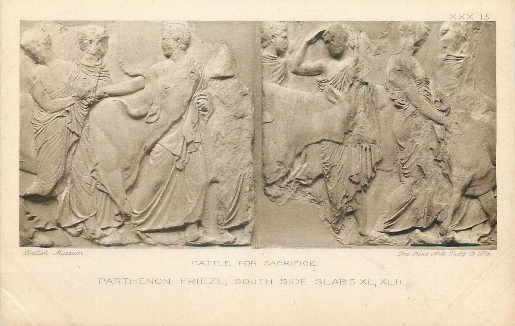 Parthénon — Frieze du sacrifice de bêtes — Slabs XL, XLII — British Museum — The Fine Arts Pub. Co. Ltd.