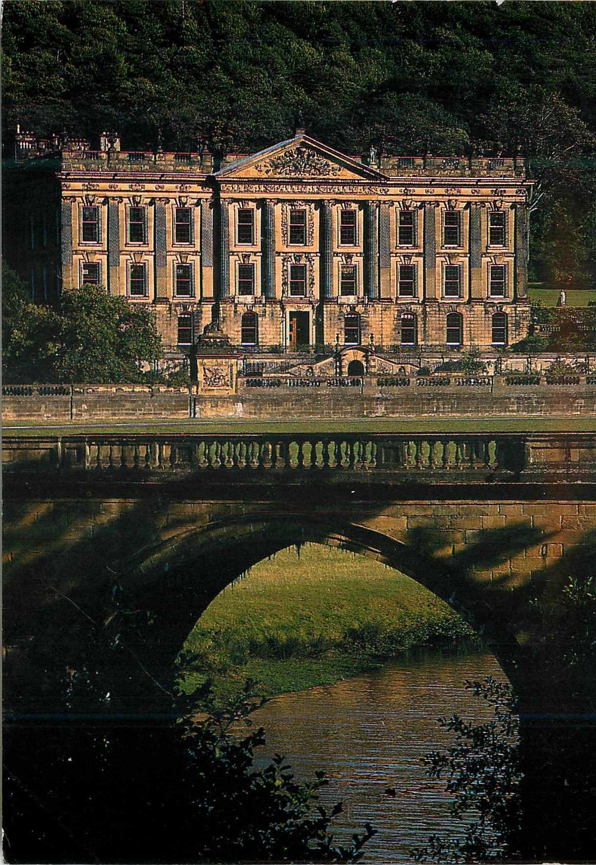 CPM Chatsworth Bakewell Derbyshire View of the house and bridge