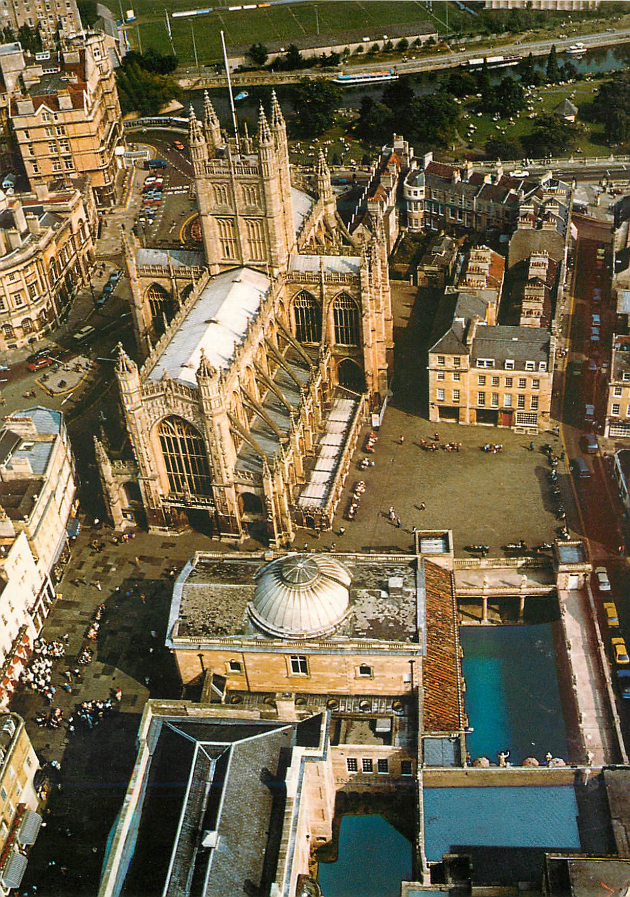 CPM Bath Aerial view of the Roman Baths Pump Room and Abbey