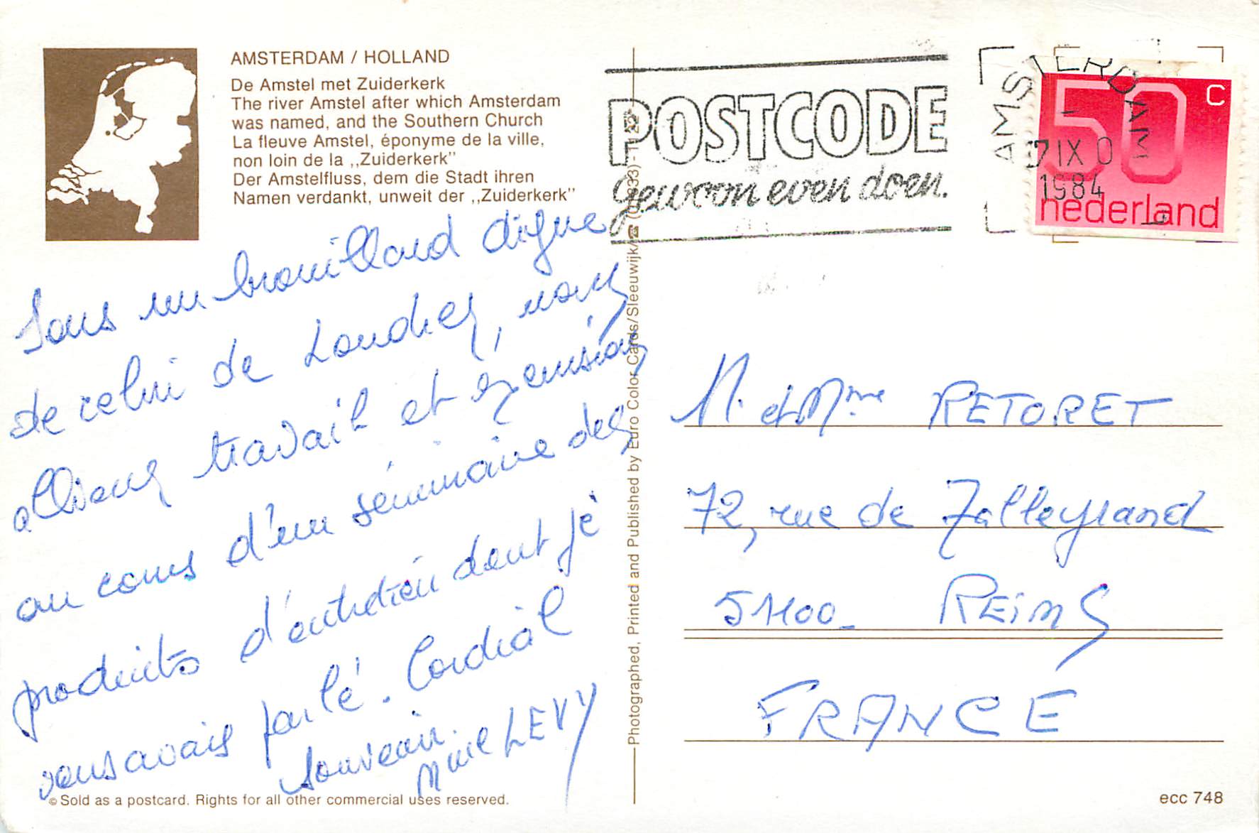 CPA Amsterdam Holland La Fleuve Amstel eponyme de la ville — Rückseite