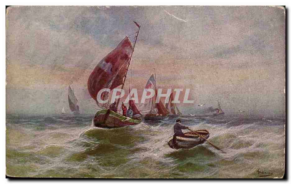 Bateaux à voile en mer — peinture — Delubat 200