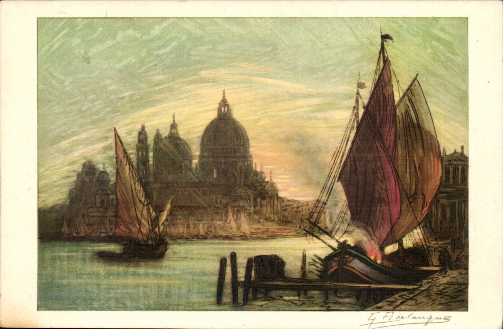 Venise — Vue du Grand Canal avec la basilique de Santa Maria della Salute — G. F. Hérlangue