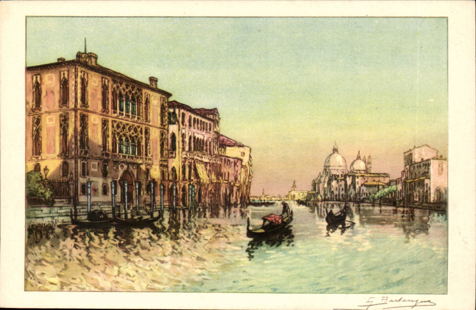 Vue de Venise — Canal avec gondoles et église — E. Barbany — Éditions E. K. & C°, Paris, Série 1993