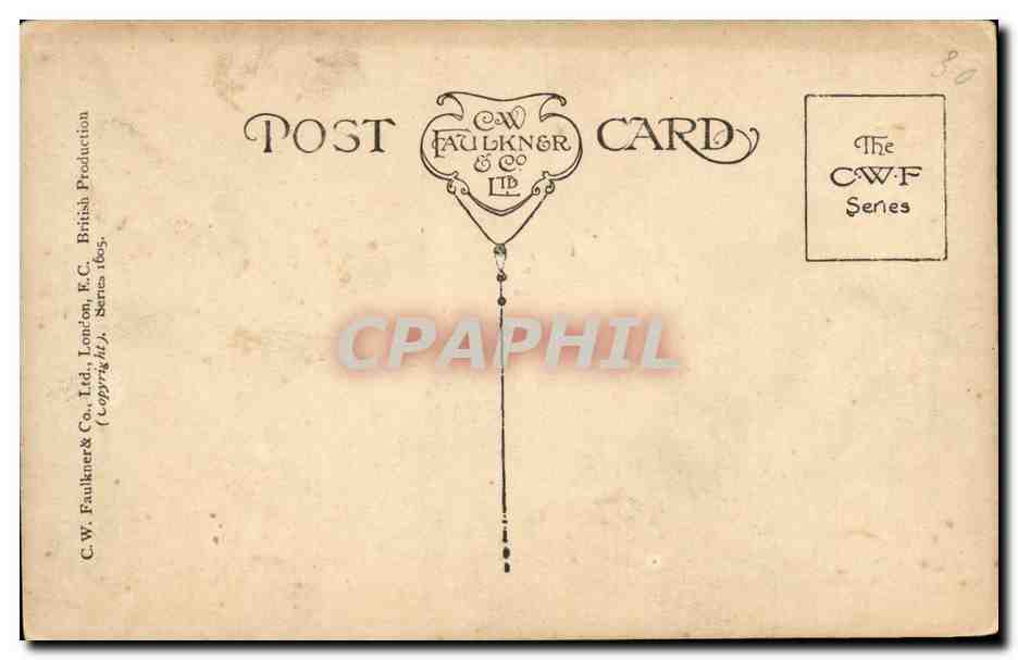 Navire à voile au crépuscule — phare en arrière-plan — C.W. Faulkner & Co. Ltd. Series 80 — Verso