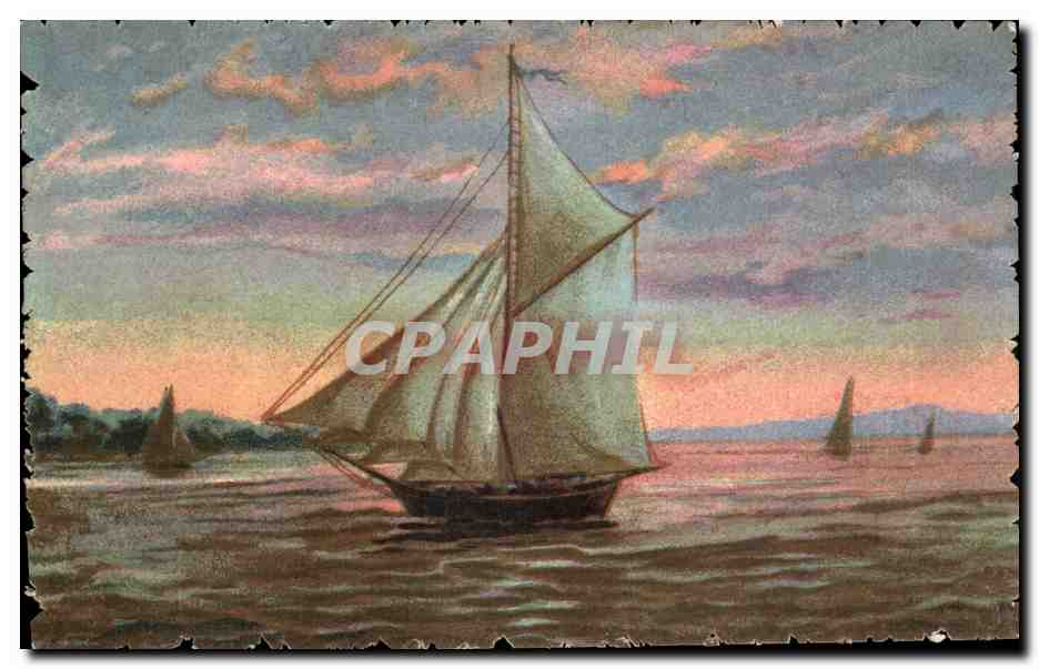 Bateau à voile — coucher de soleil — Production Italienne N° 1318