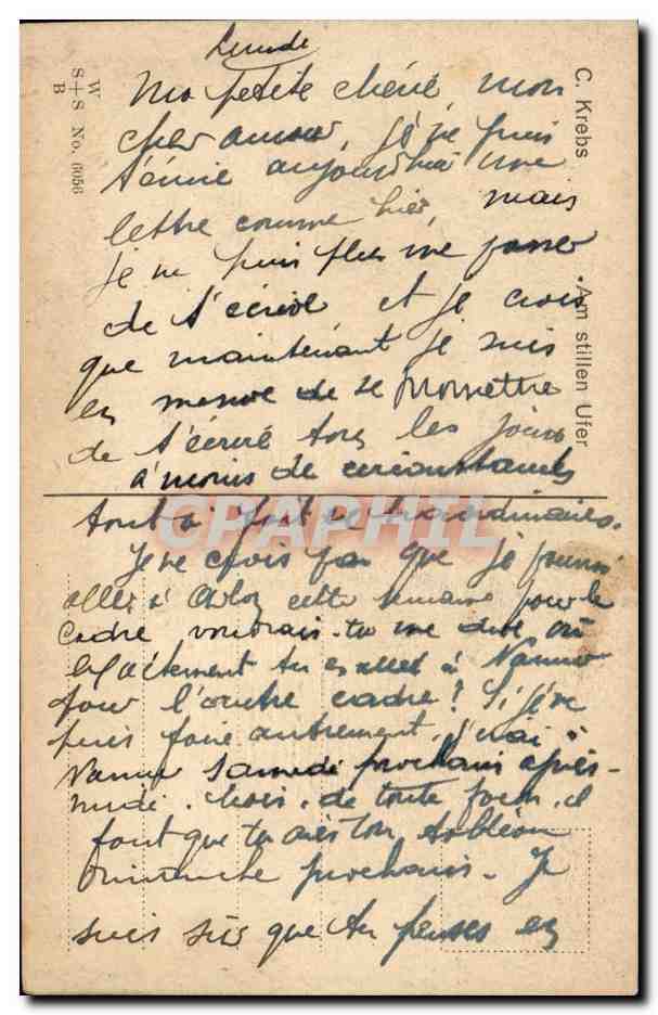 Femme dans un bateau sur un lac — paysage avec fleurs jaunes — éditeur C. Kräbs, n° 6068 — Reverso