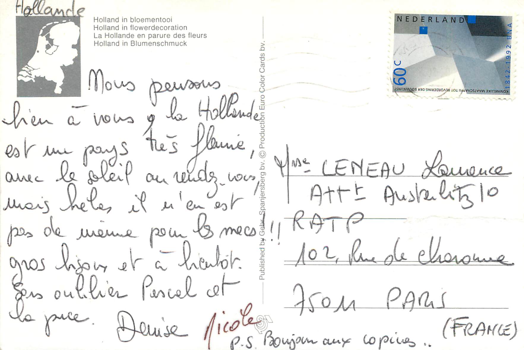 CPM La Hollande en parure des fleurs — Rückseite