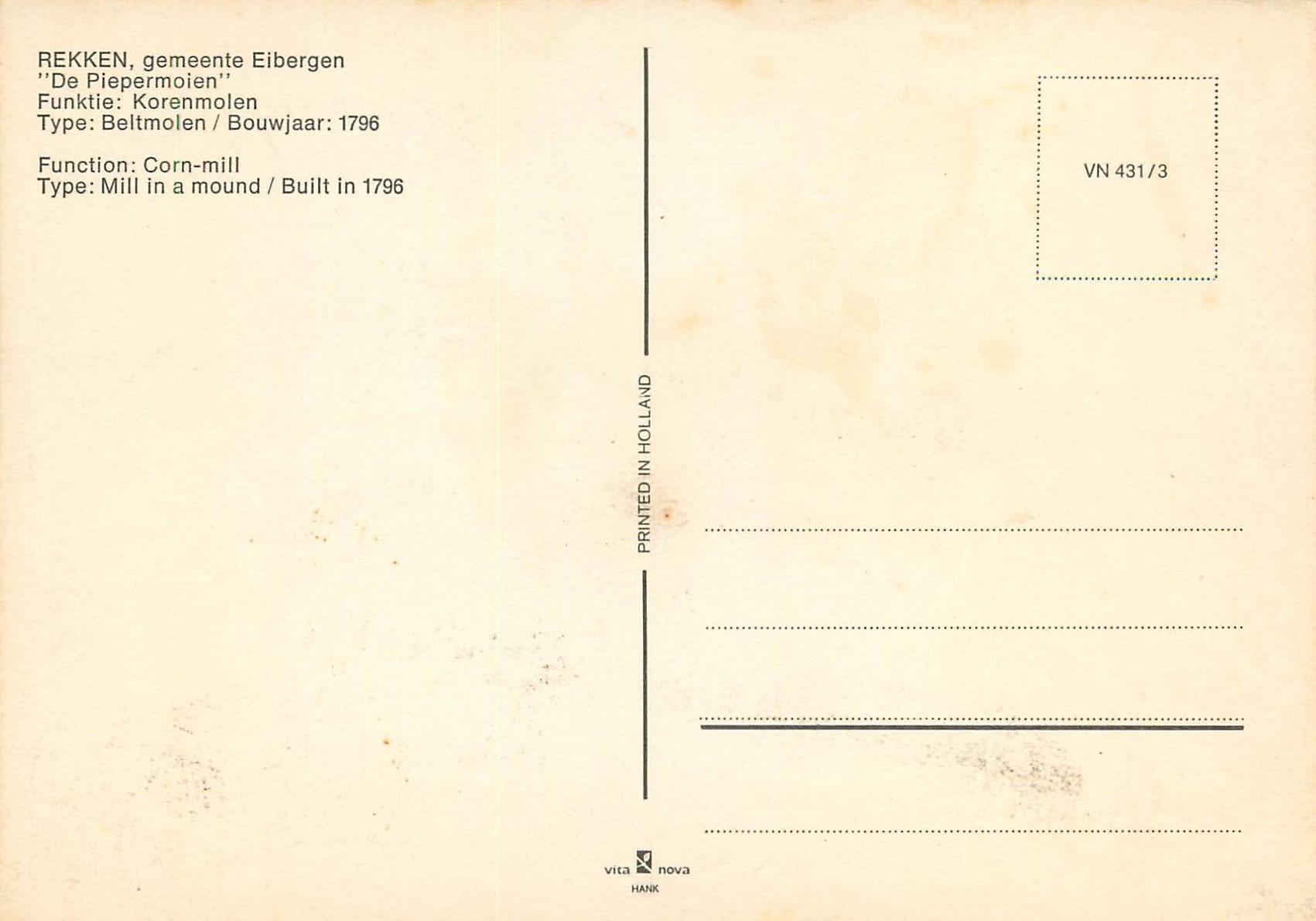 Moulin à blé de Rekken — Eibergen — vita nova HANK — Verso