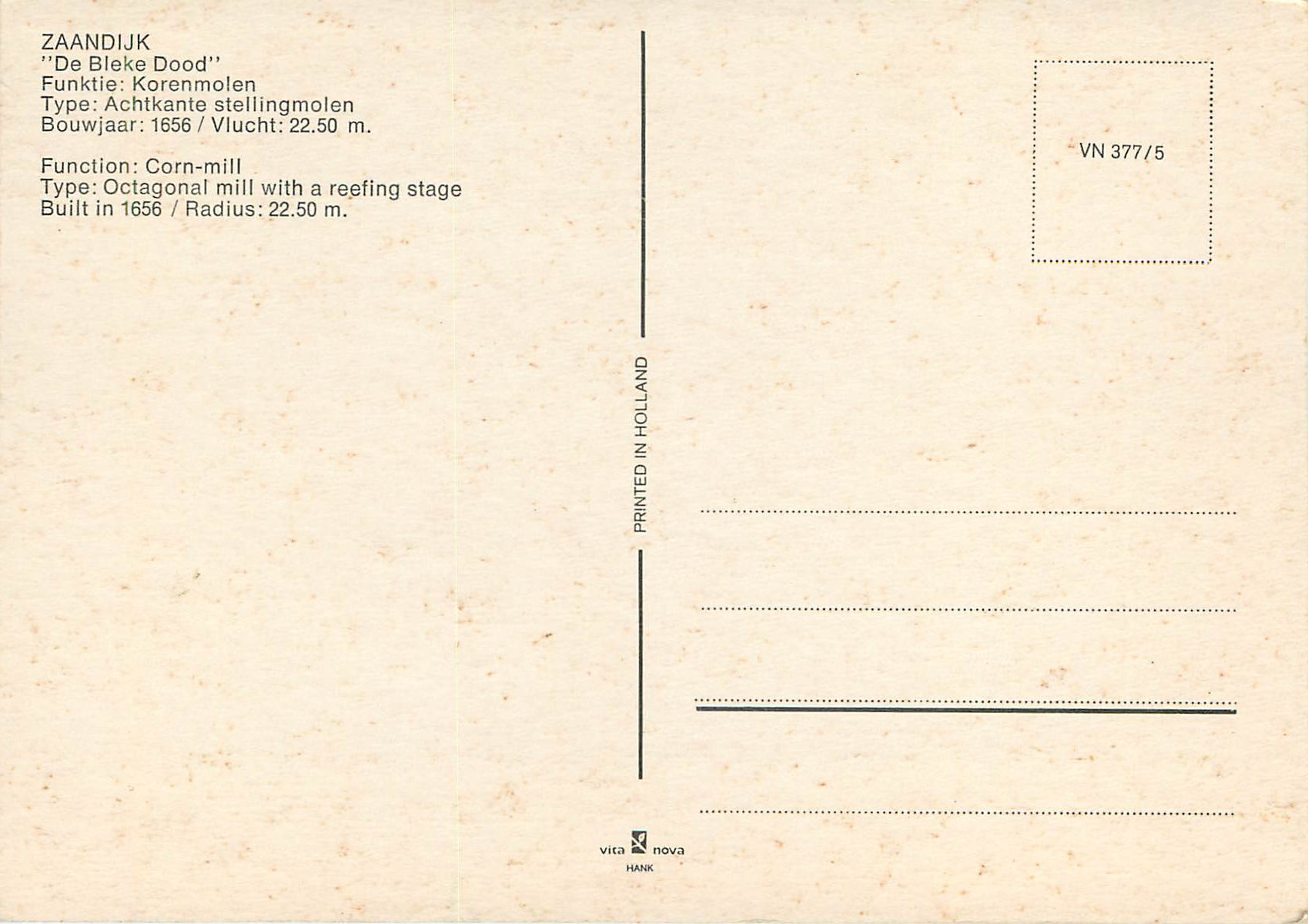 CPM Zaandijk De Bleke Dood Funtion Corn mill Type Octagonal mill with a reefling stage Moulin a vent — Rückseite
