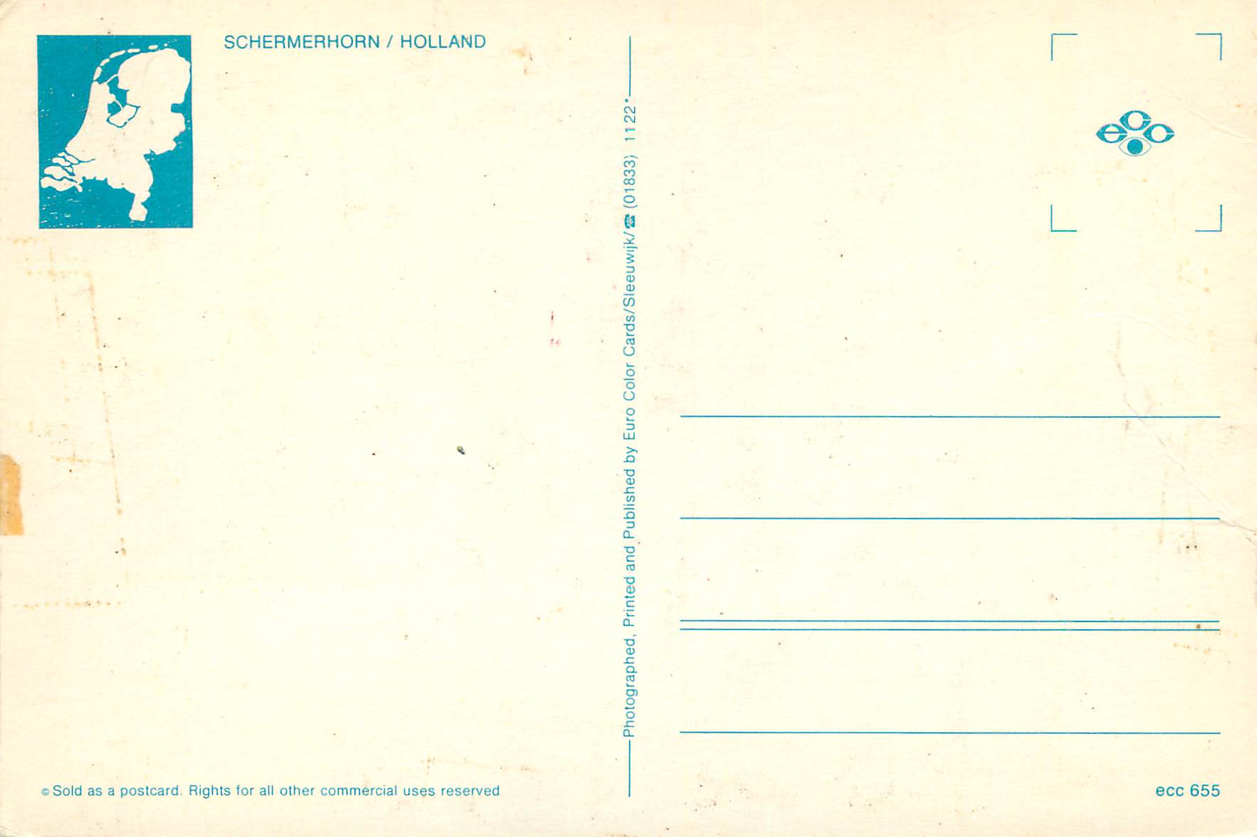 CPM Schermerhorn Holland Moulin a vent — Rückseite