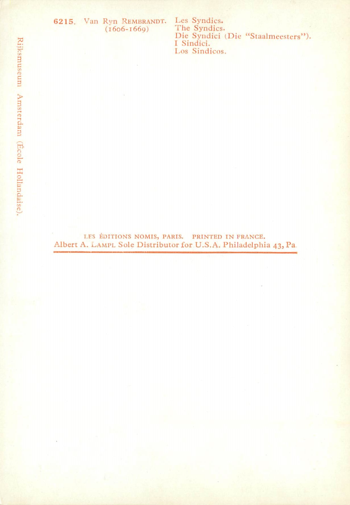 CPA Van Ryn Rembrandt Les Syndies — Verso