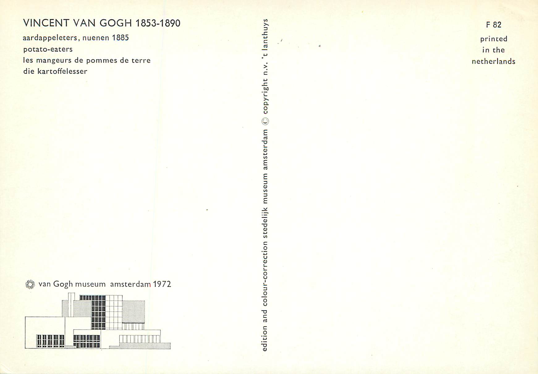 CPA Vincent Van Gogh potato eaters — Verso