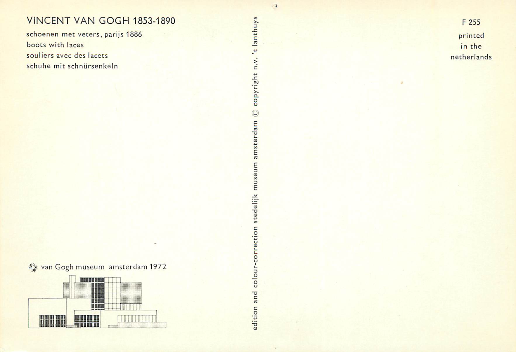 CPA Vincent Van Gogh boots with laces — Verso