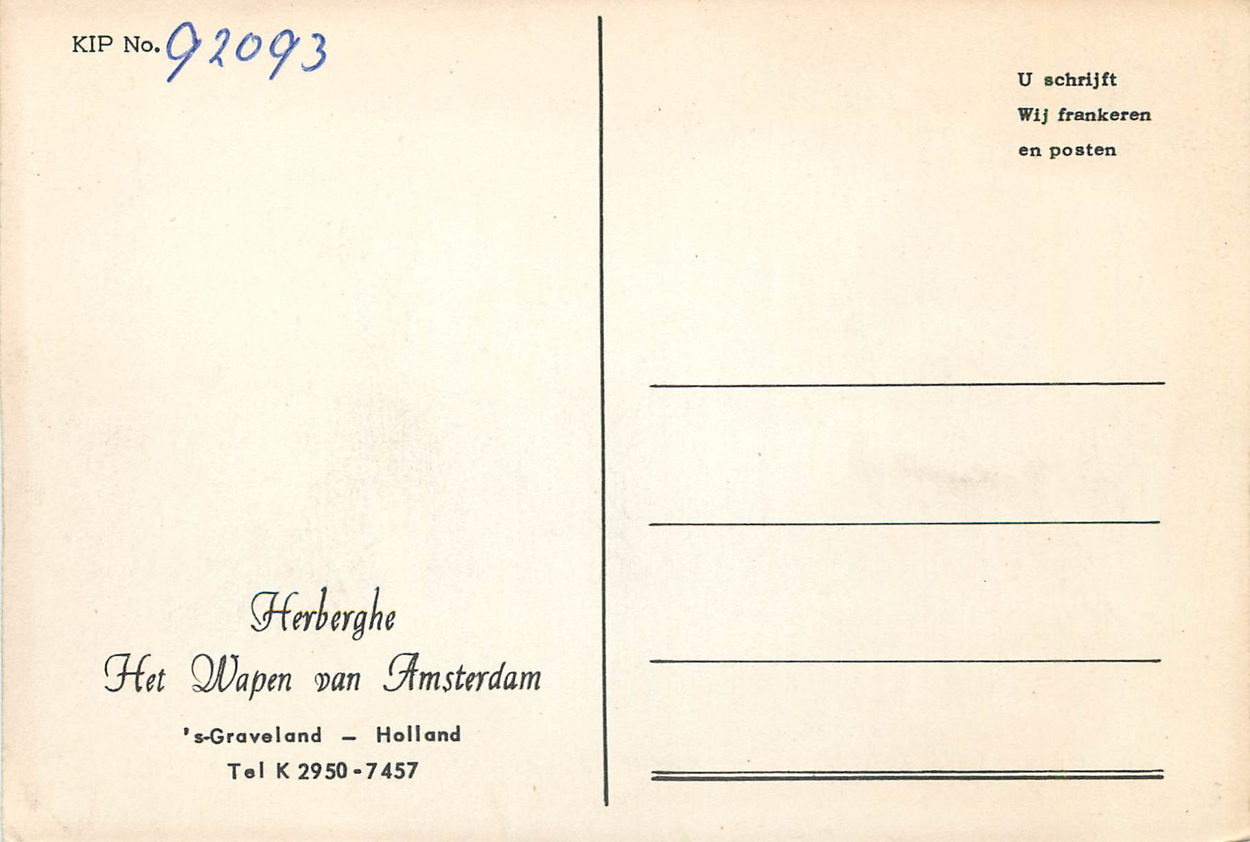 CPA Herberghe Het Napen van Amsterdam s Graveland Holland — Verso