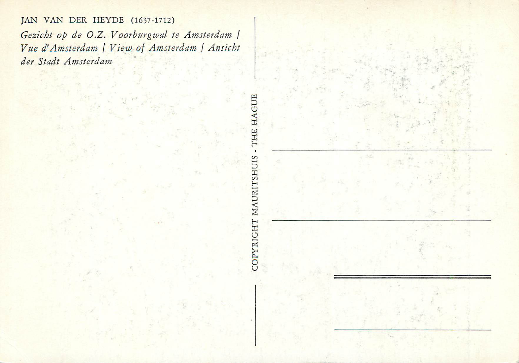 CPA Jan Van Der Heyde Vue d Amsterdam — Verso