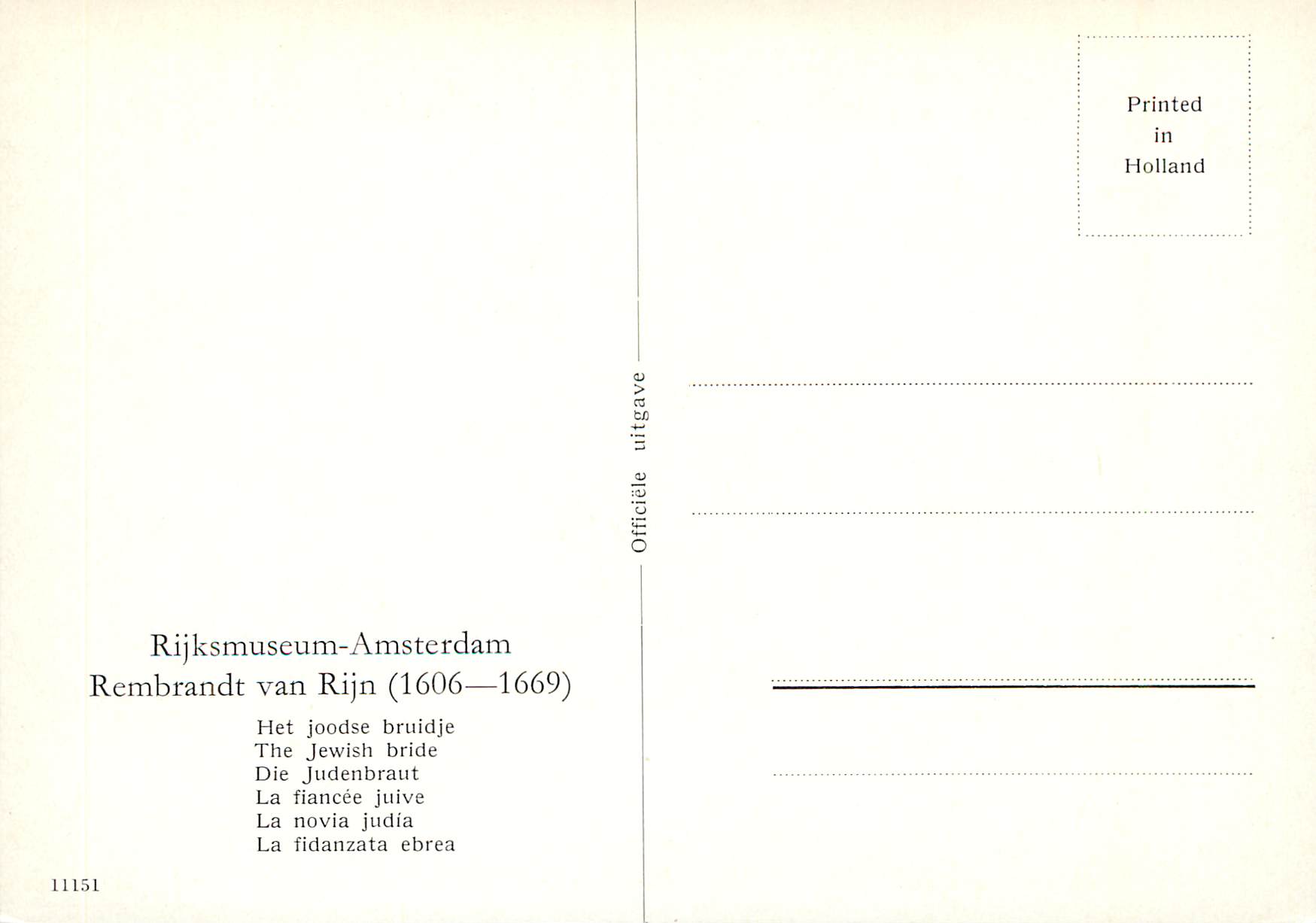 CPM Rijksmuseum Amsterdam Rembrandt van Rijn The Jewish bride — Verso