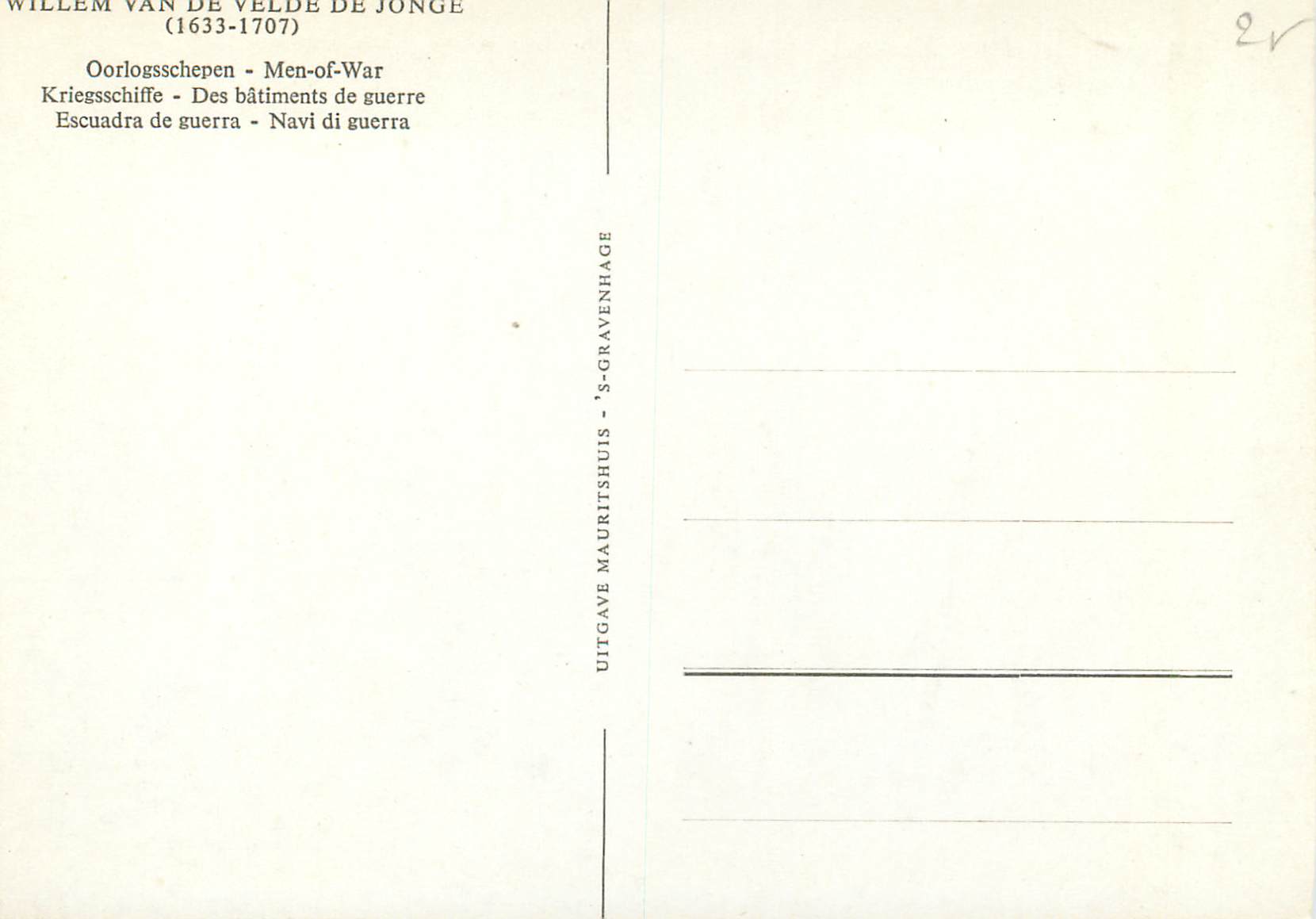 CPM Willem van de Velde de Jonge Oorlogsschepen Men of War — Verso