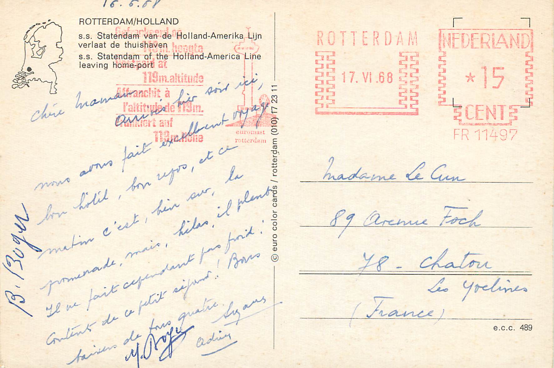 s.s. Statendam — Holland-America Line — Rotterdam, Hollande — Reverso