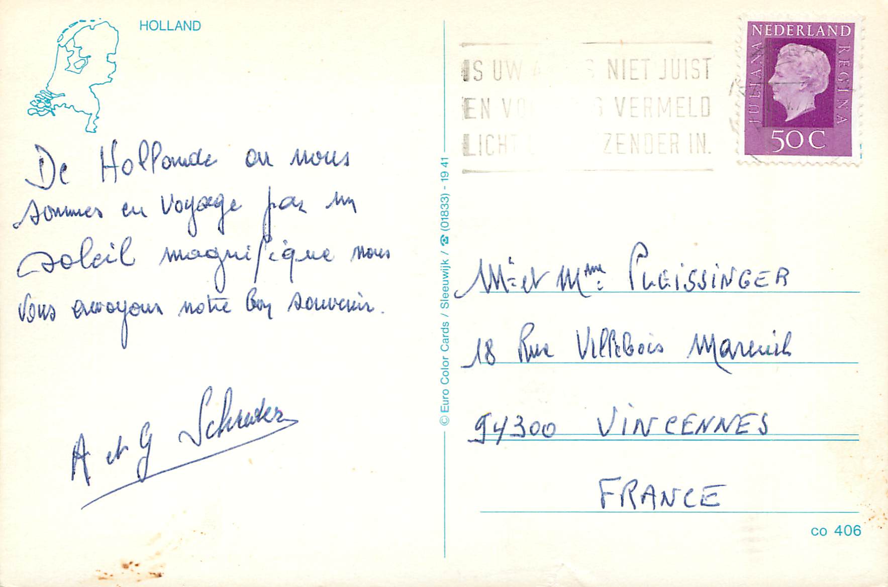 Hollande — Paysage et traditions — Euro Color Cards / S (01833) — Achterkant