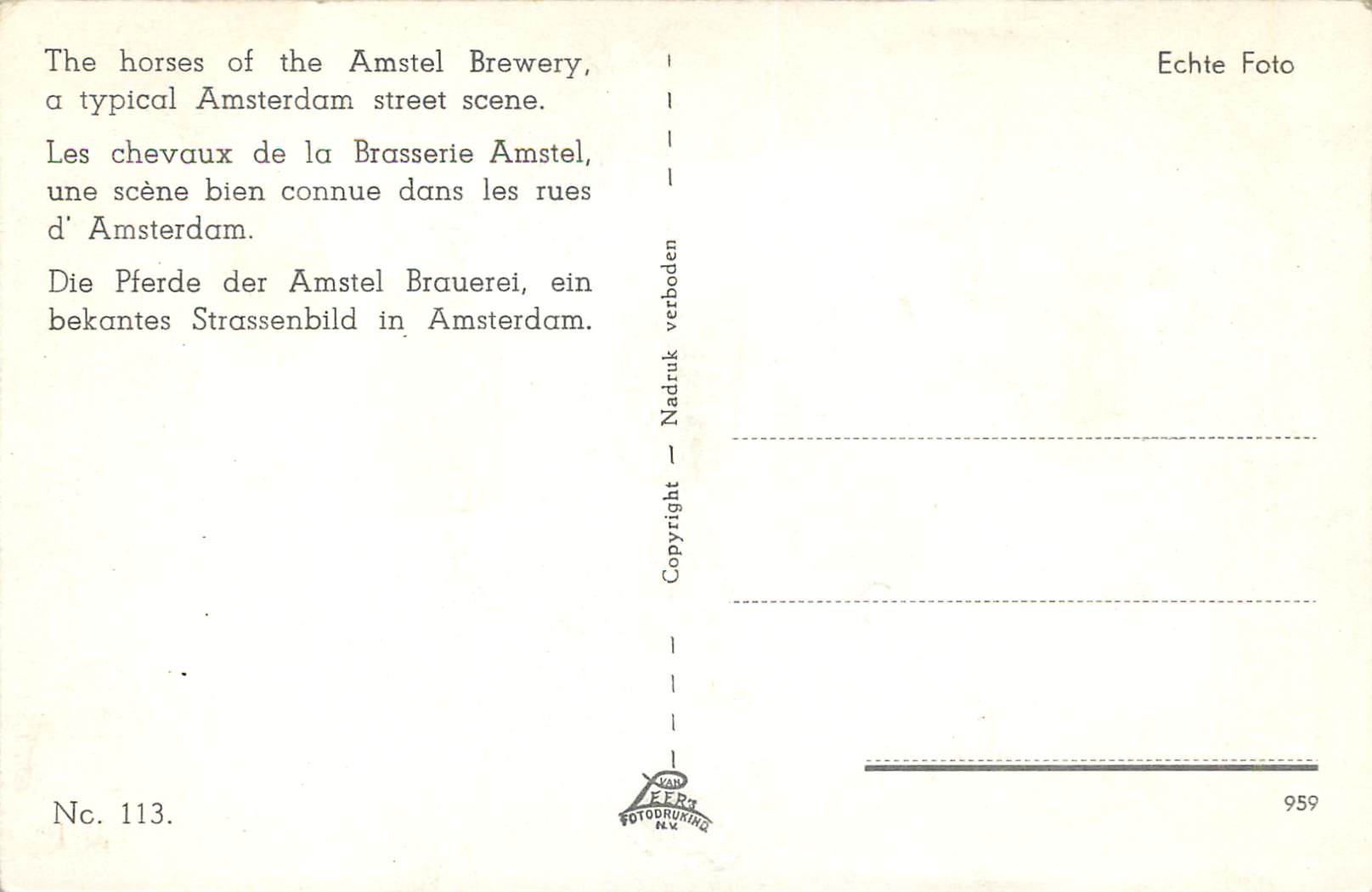 CPM Amstel Bier Les chevaux de la Brasserie Amstel Chevaux — Rückseite