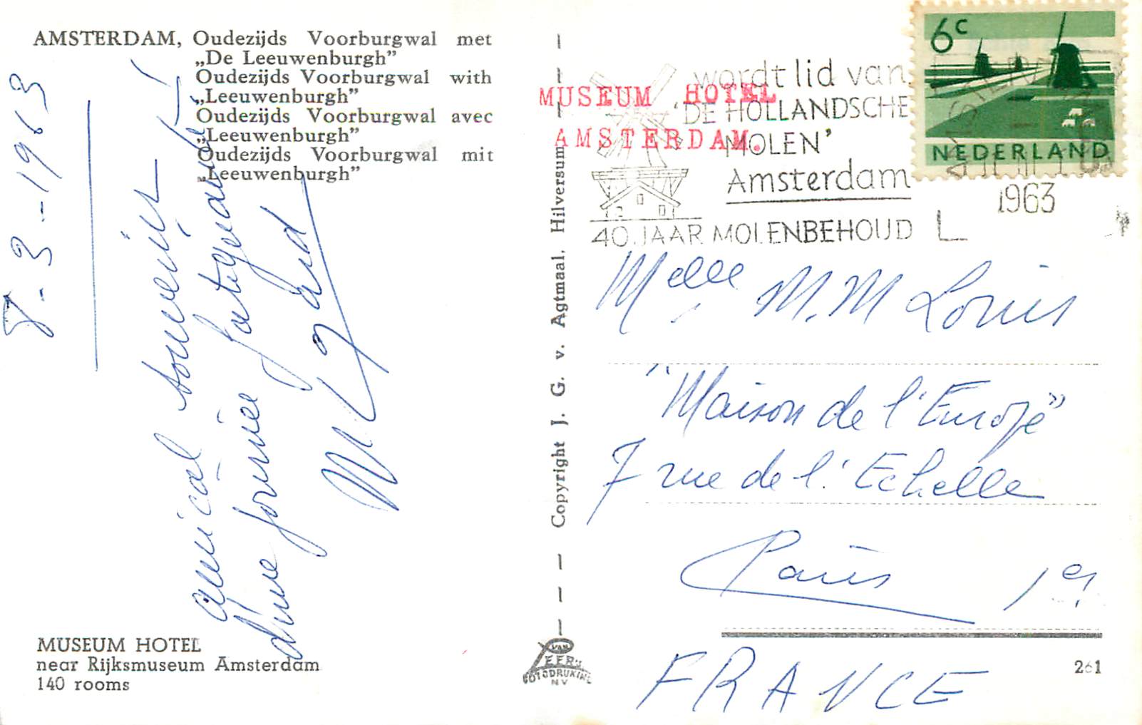 Amsterdam, O.Z. Voorburgwal met „De Leeuwenburgh” — Éditeur EFP, série 2:1 — Achterkant