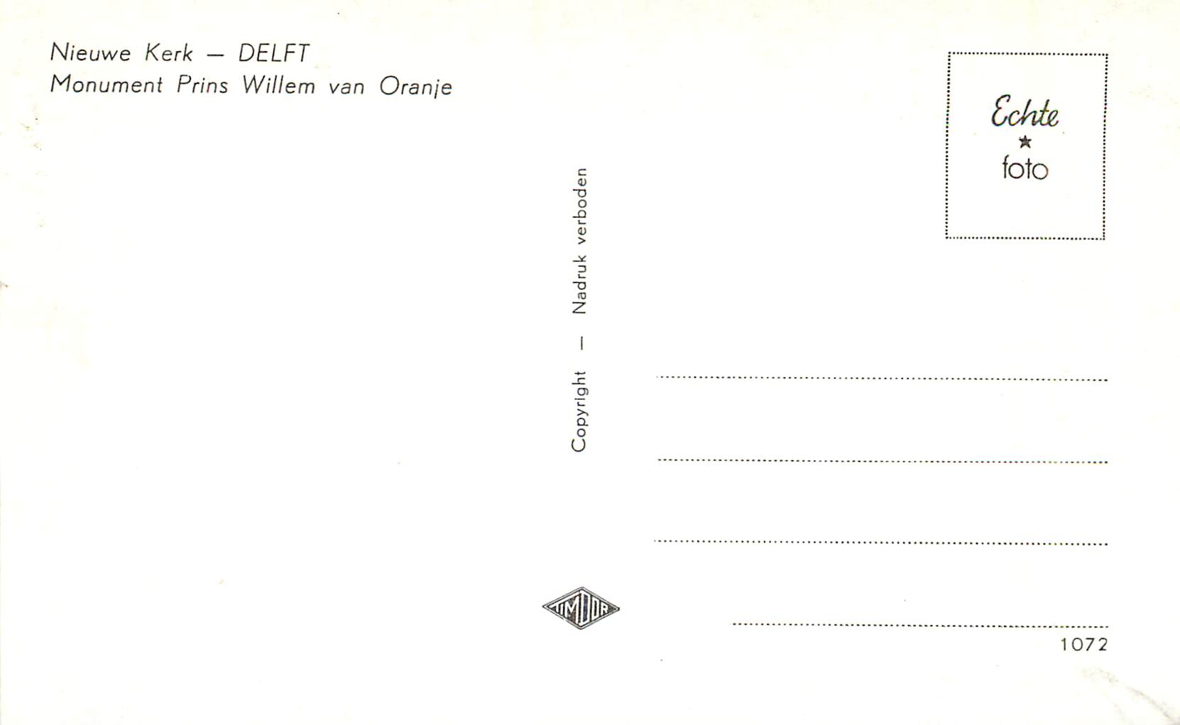 CPM Nieuwe Delft Monument Prins Willem van Oranje — Rückseite