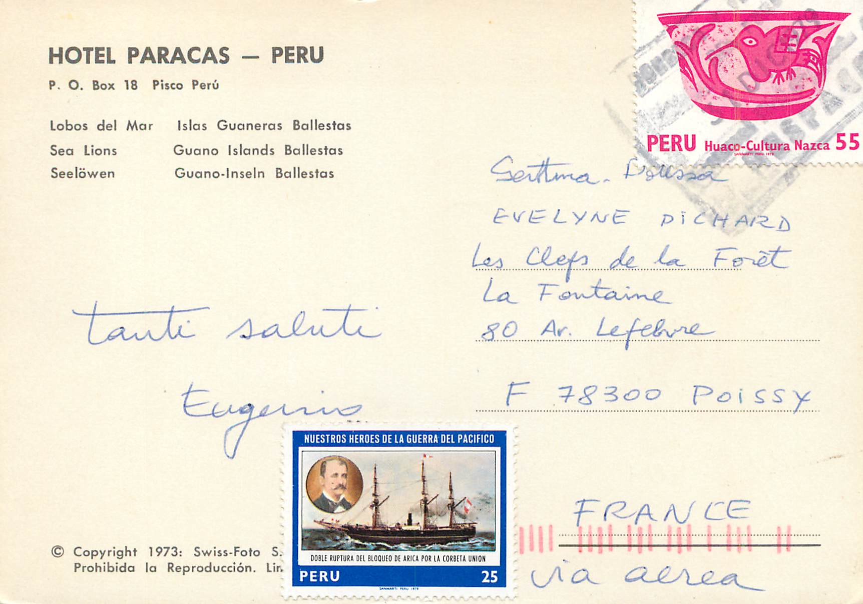 CPM Hotel Paracas Peru Pisco Peru — Rückseite
