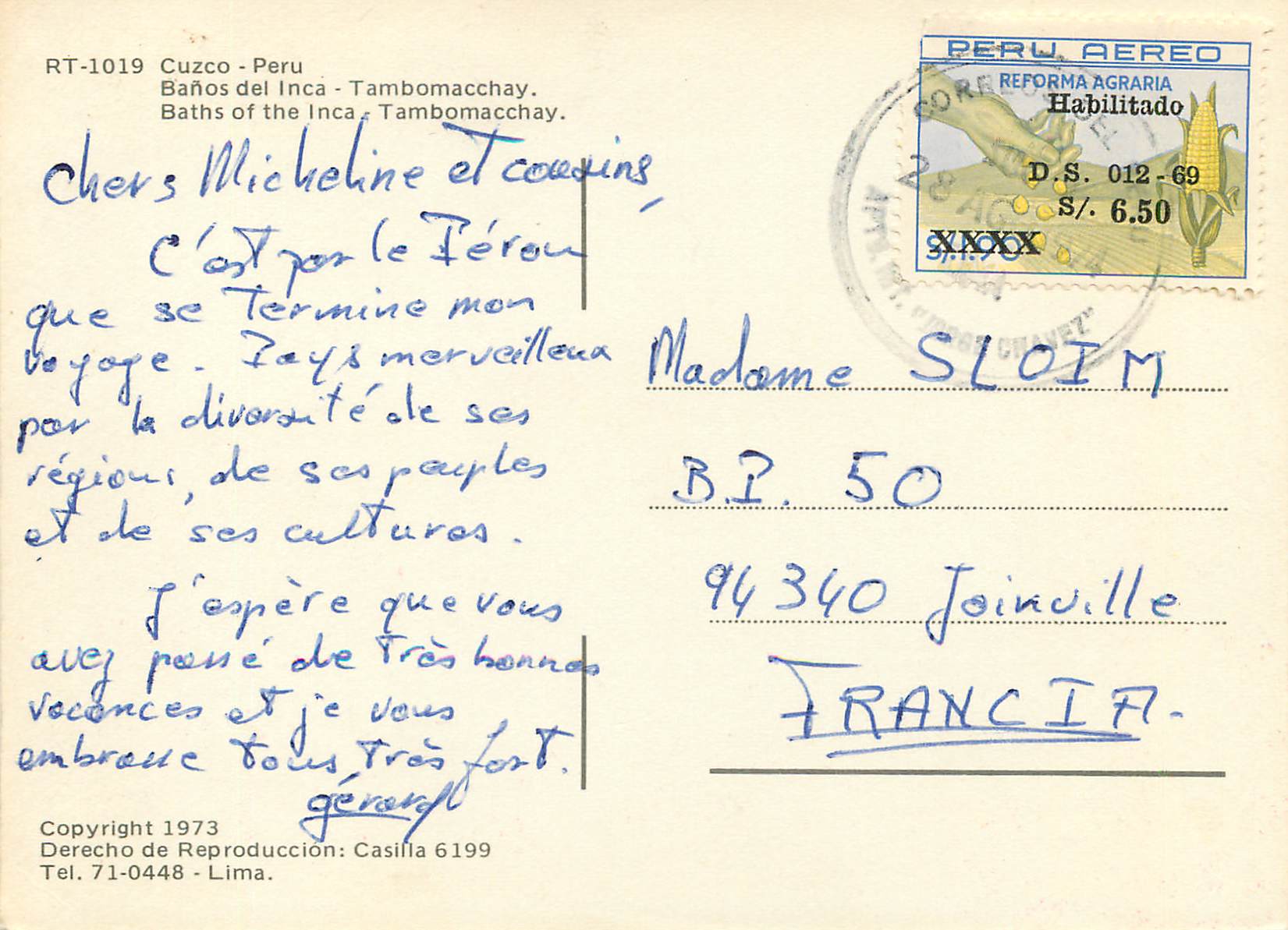 CPM Cuzco Peru Baths of the Inca Tambomacchay — Rückseite