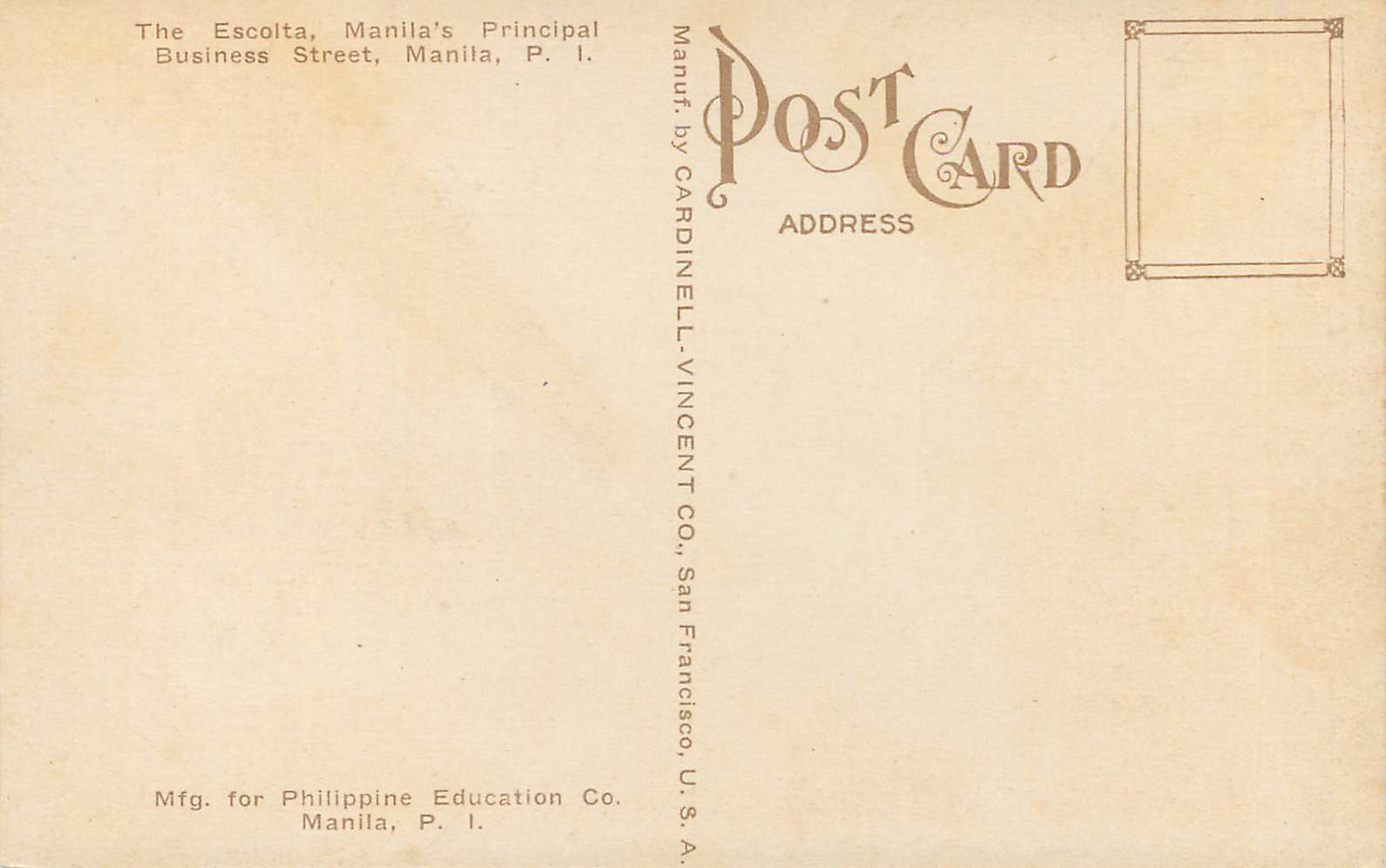 CPA The Escolta Manilas Principal Business Street Manila — Rückseite