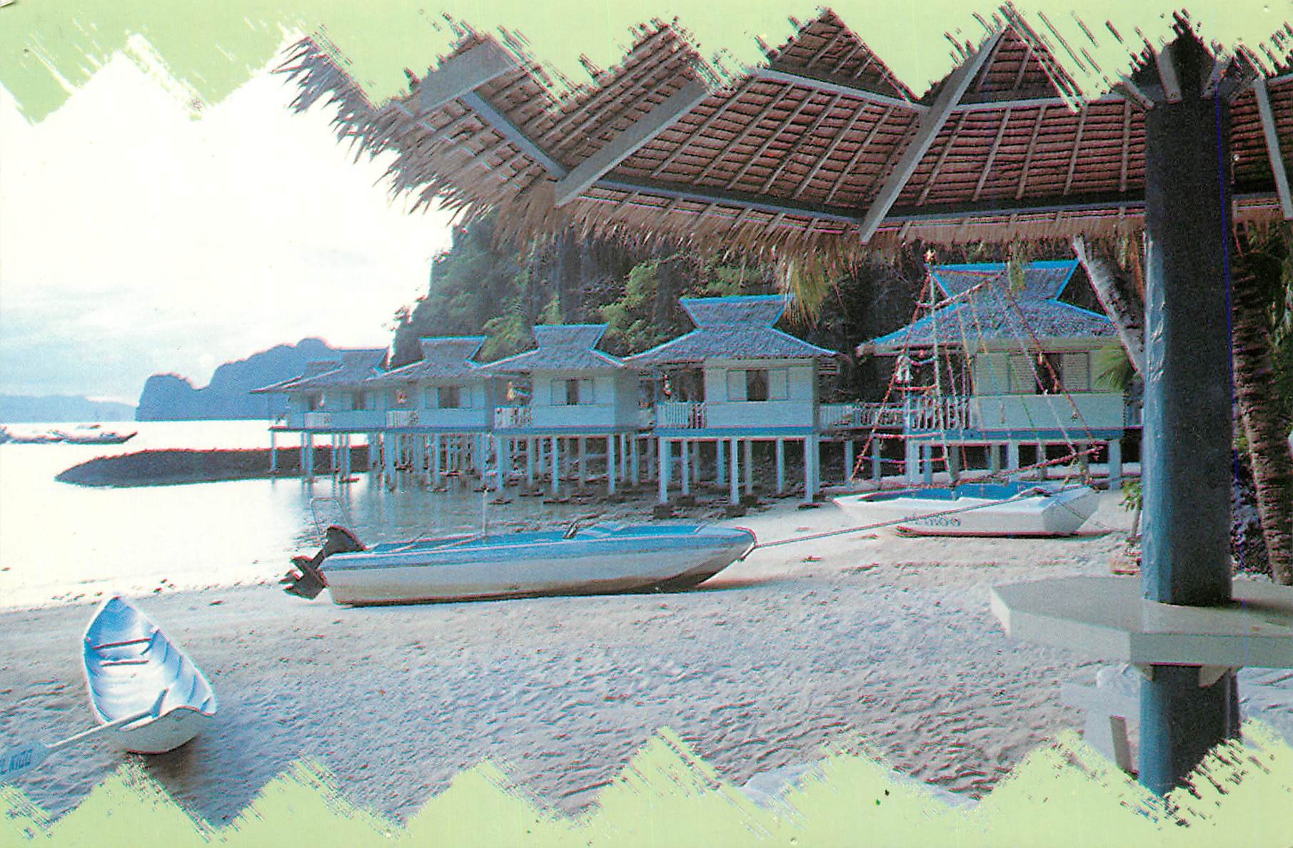 CPM Nipa cottages built on stilts along the shores of El Nido Beach Resort Palawan