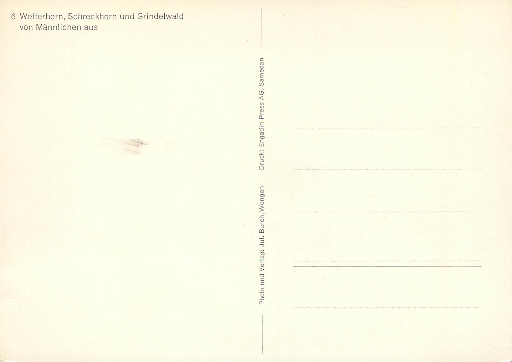 CPM Wetterhorn Schreckhorn und Grindelwald von Mannlichen aus — Rückseite