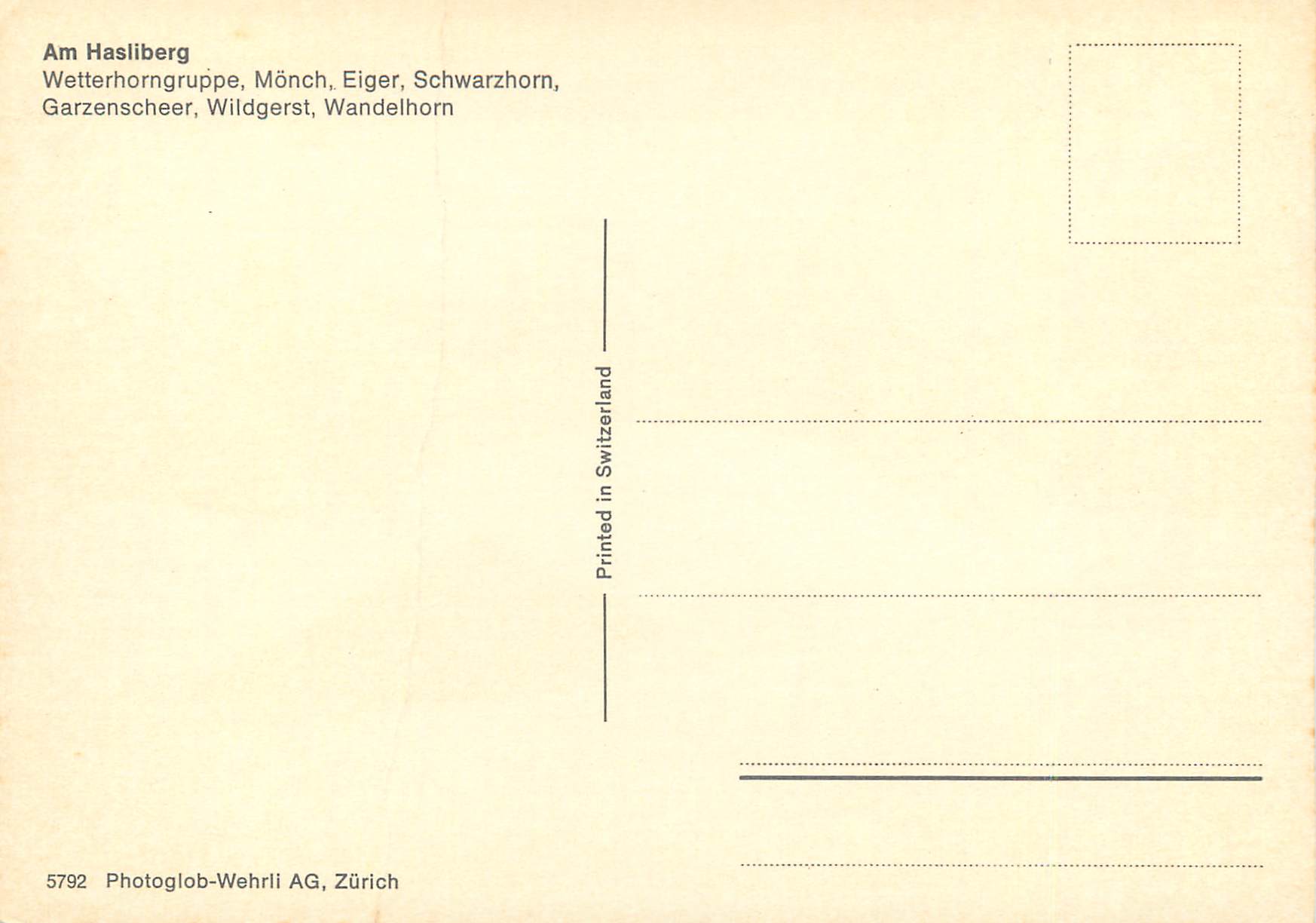 CPM Am Hasliberg Wetterhorngruppe Monch Eiger Schwarzhorn — Rückseite