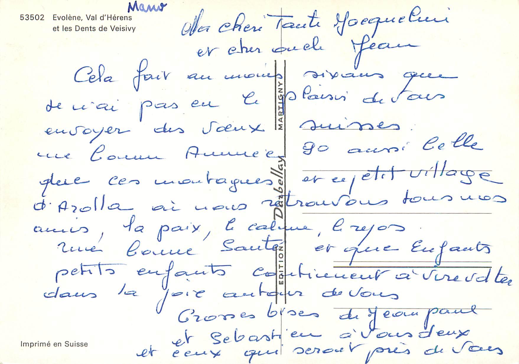 CPM Evolene Val d Herens et les Dents de Veisivy — Verso