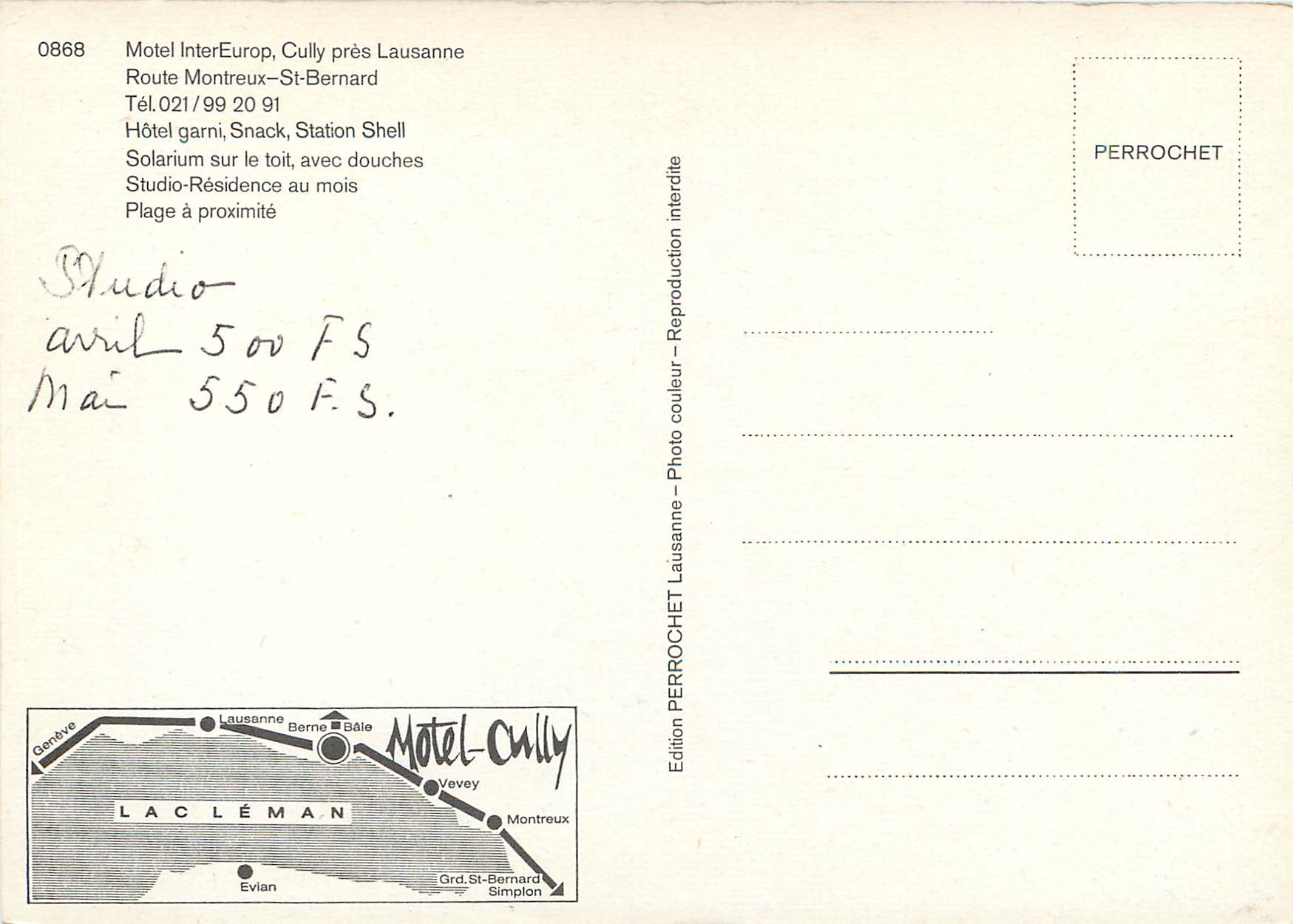 CPM Motel InterEurop Cully pres Lausanne Route Montreux St Bernard — Rückseite