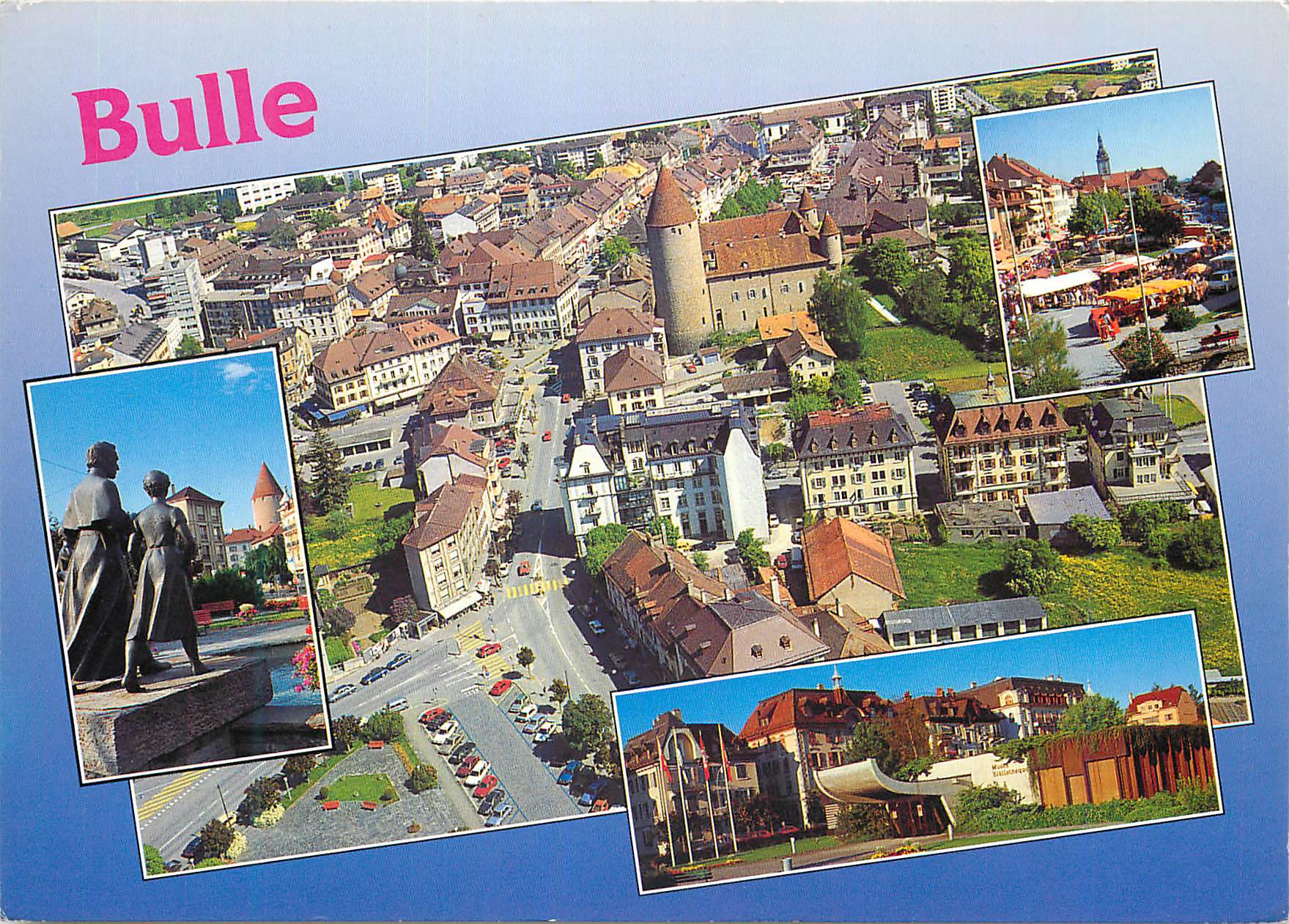 CPM Suisse Bulle en Gruyere la ville le marche et le musee