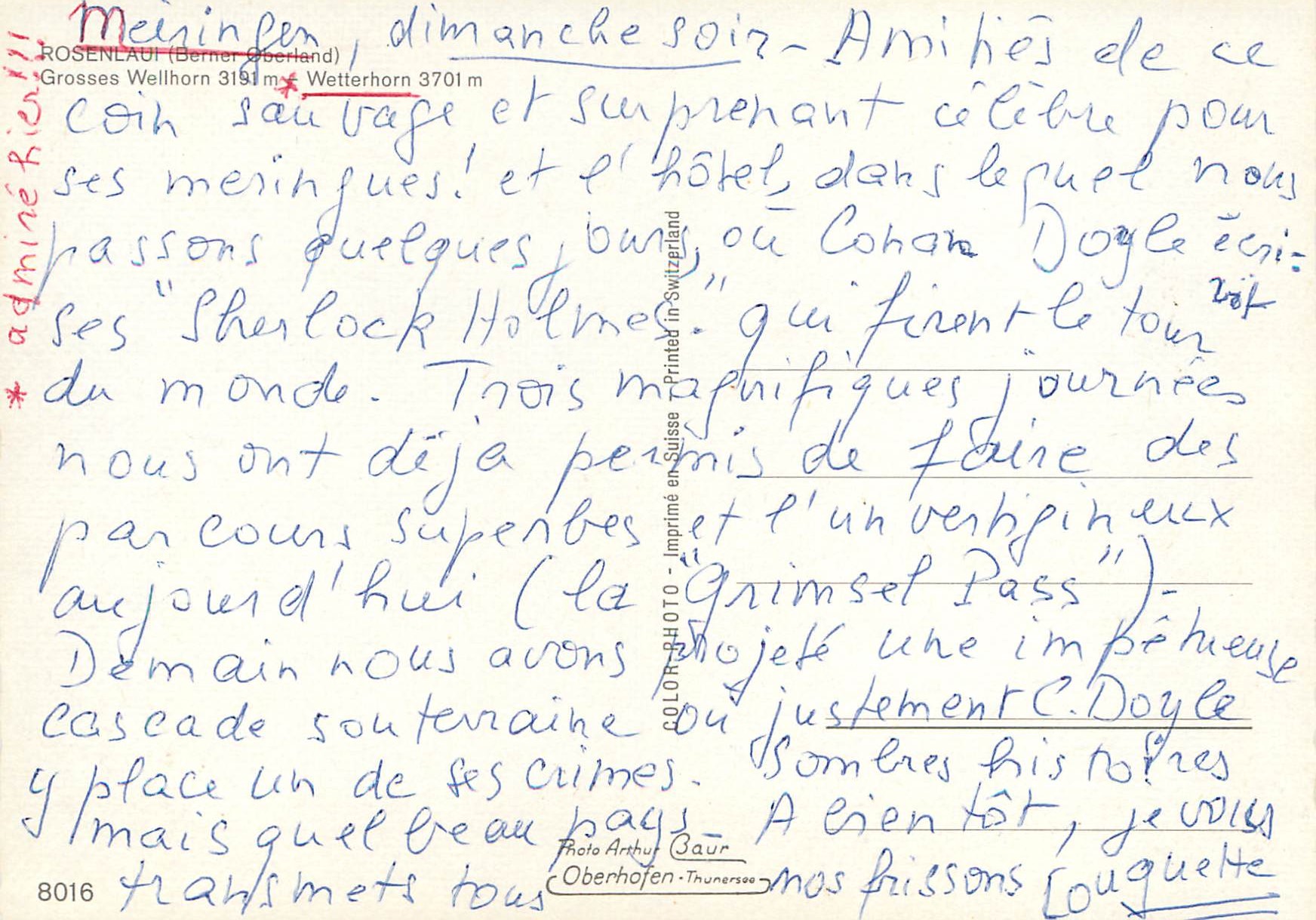 CPM Grosses Wellhorn Wetterhorn — Rückseite