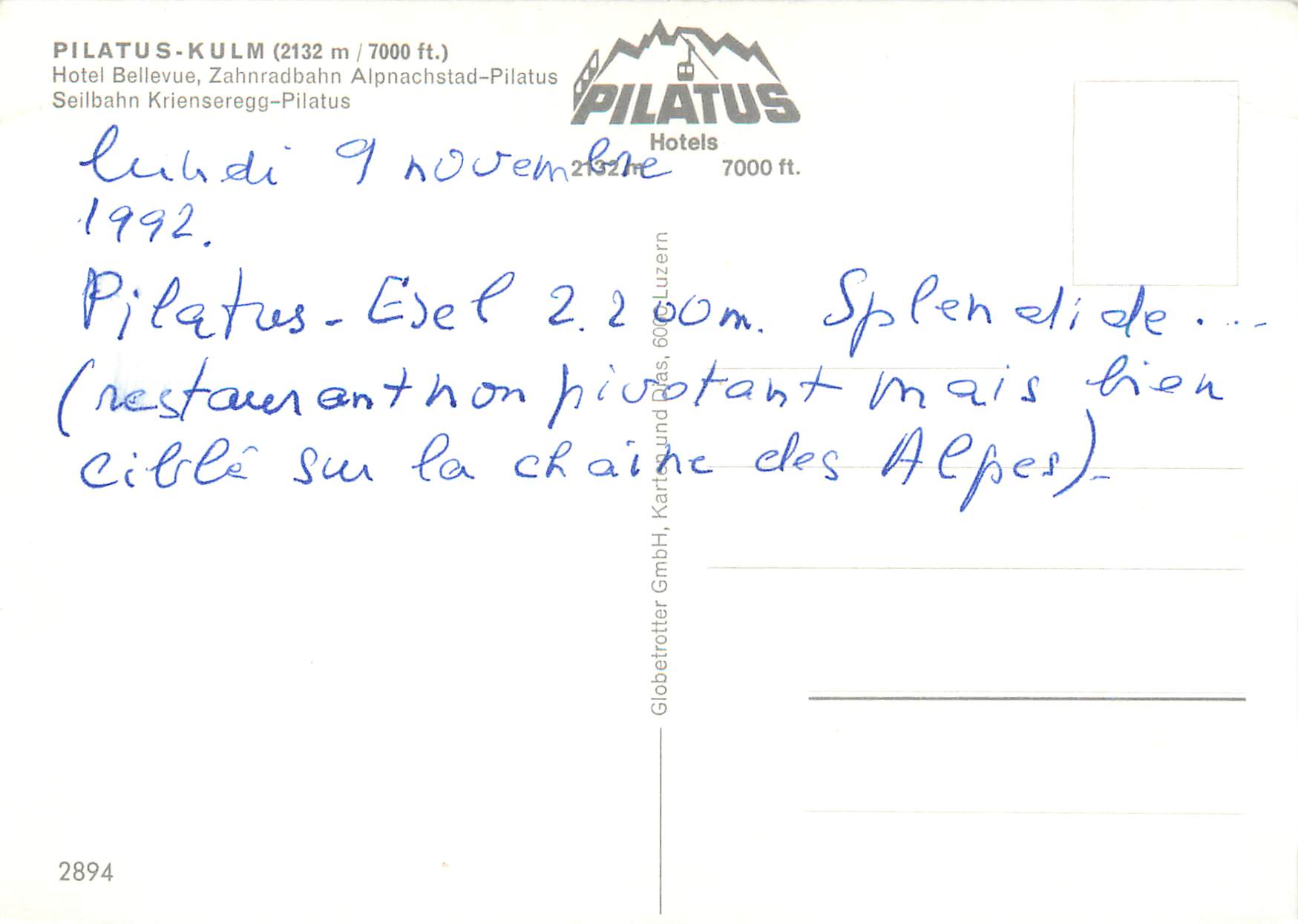 CPM Pilatus Kulm Hotel Bellevue Zahnradbahn Alpnachstad Pilatus — Rückseite