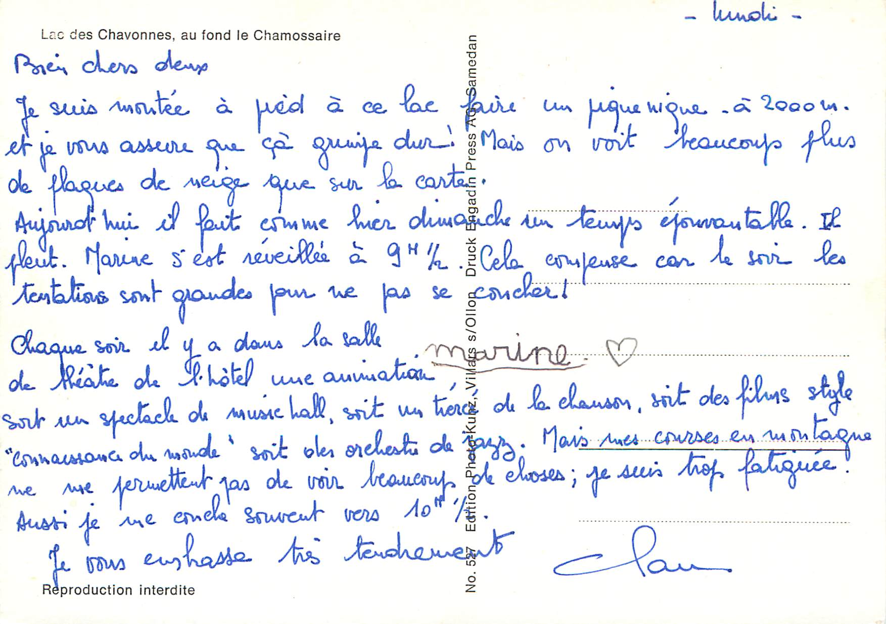 CPM Lac des Chavonnes au fond le Chamossaire — Verso
